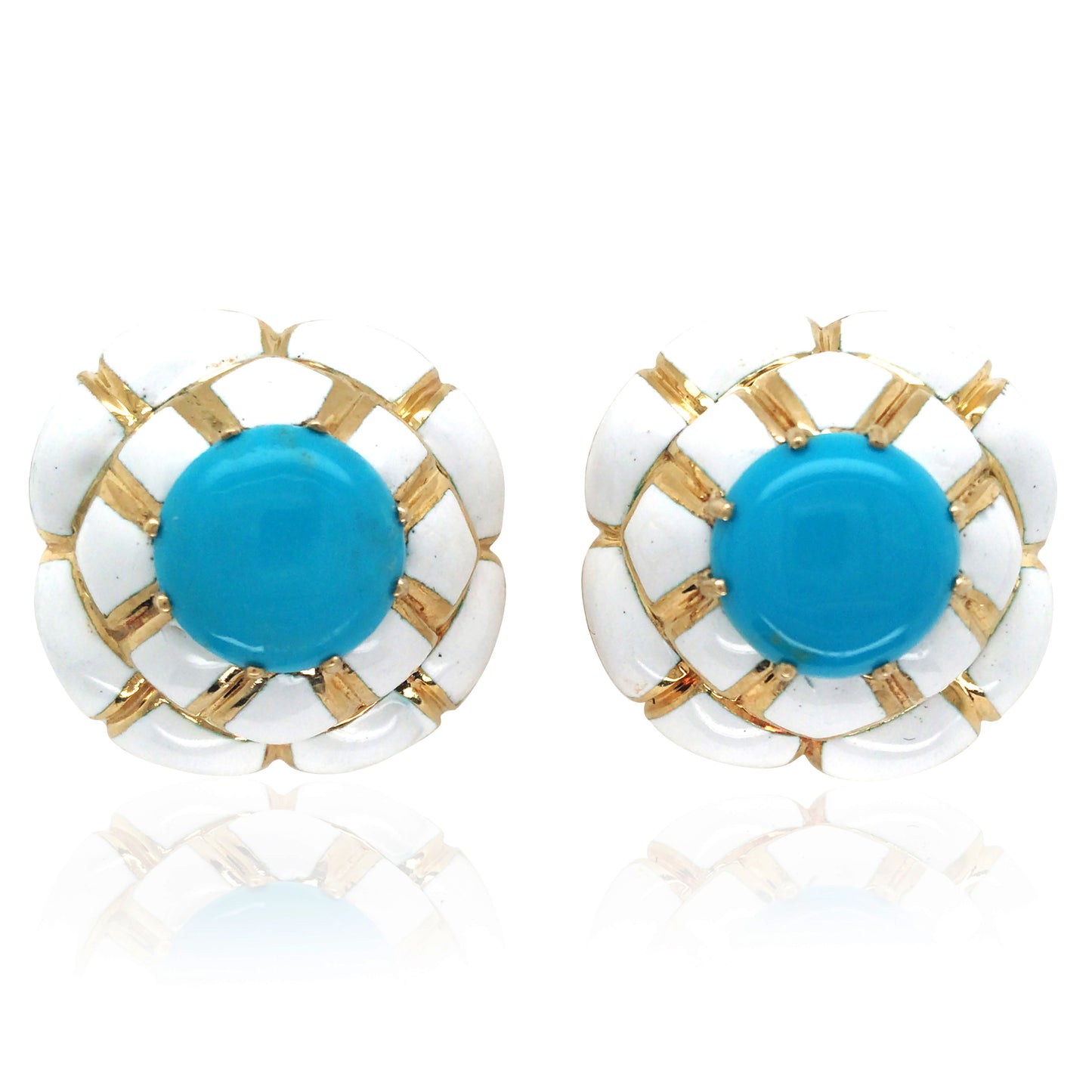 David Webb, 18K Gold Turquoise Earrings