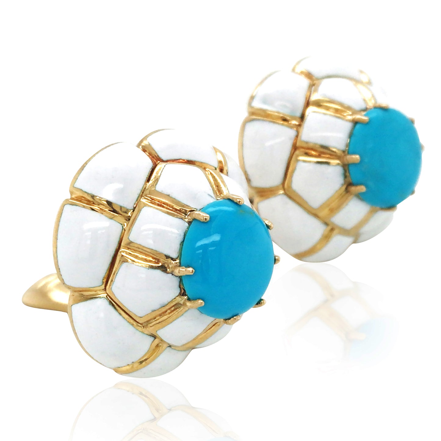 David Webb, 18K Gold Turquoise Earrings