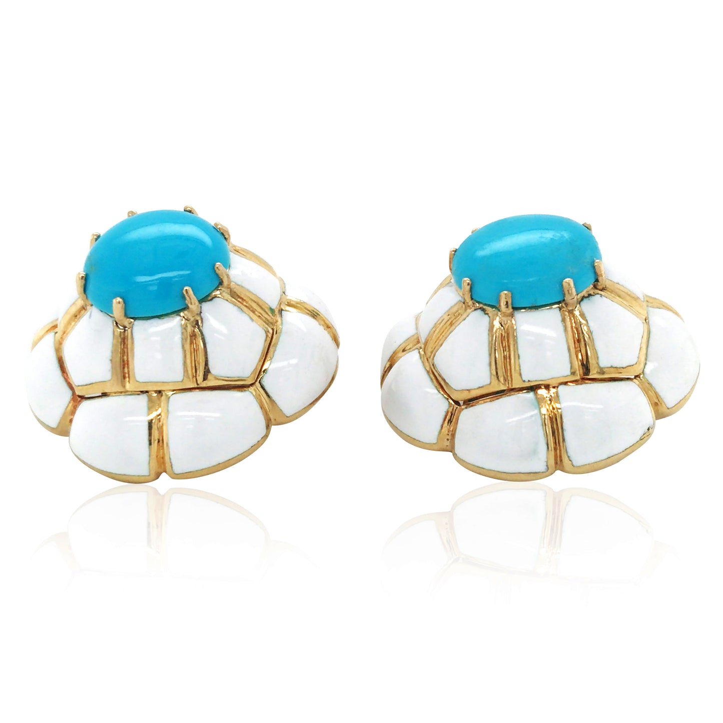 David Webb, 18K Gold Turquoise Earrings