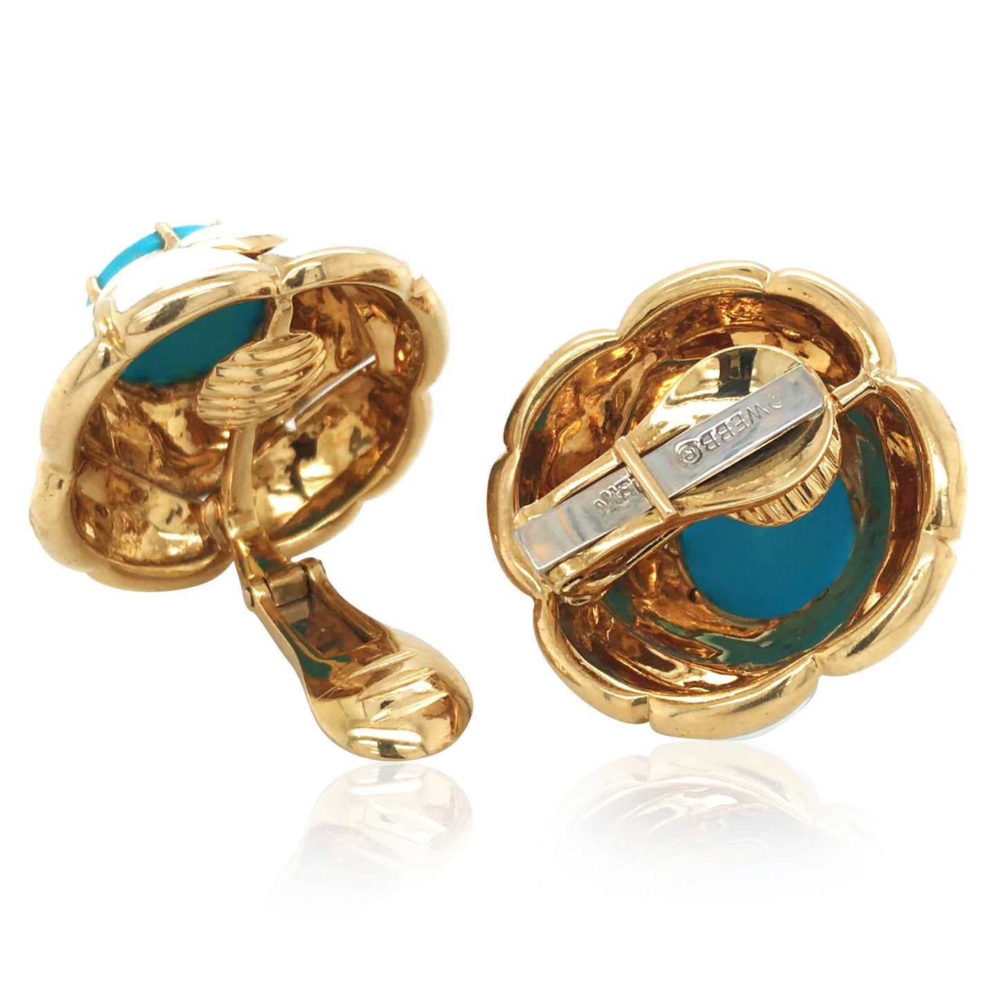 David Webb, 18K Gold Turquoise Earrings