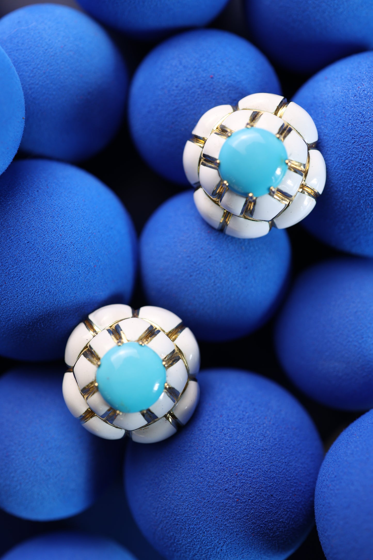 David Webb, 18K Gold Turquoise Earrings