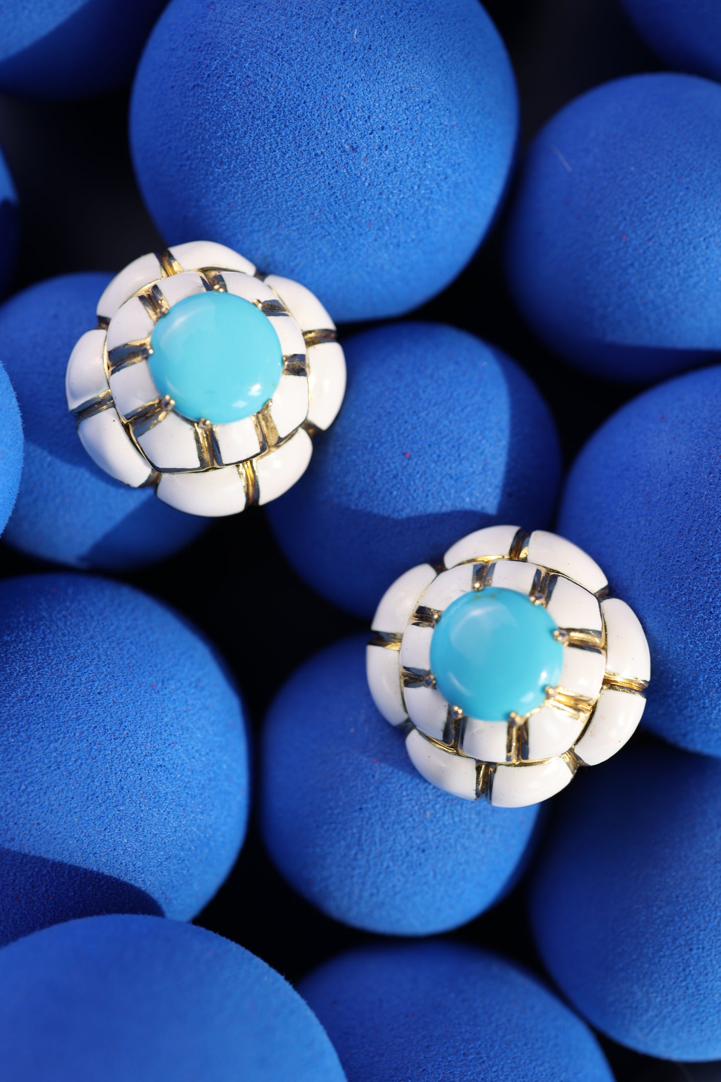 David Webb, 18K Gold Turquoise Earrings