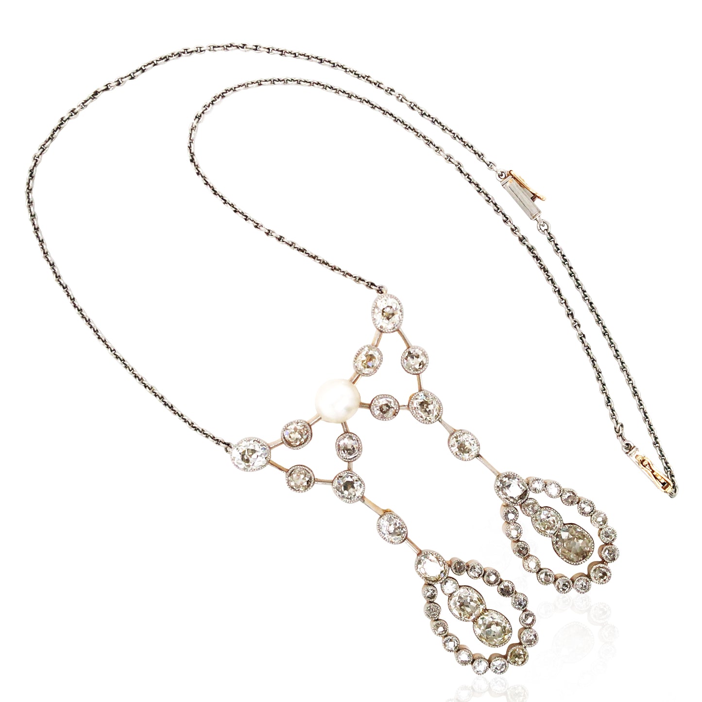 Edwardian Natural Pearl Diamond Necklace