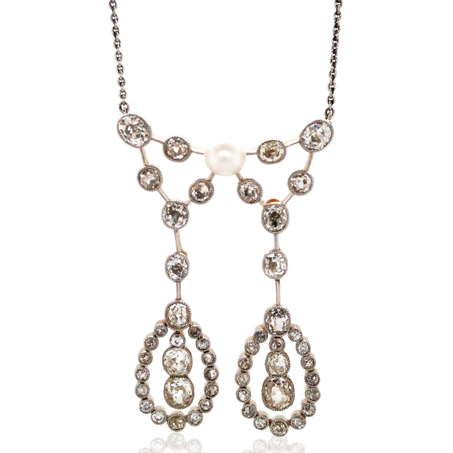 Edwardian Natural Pearl Diamond Necklace