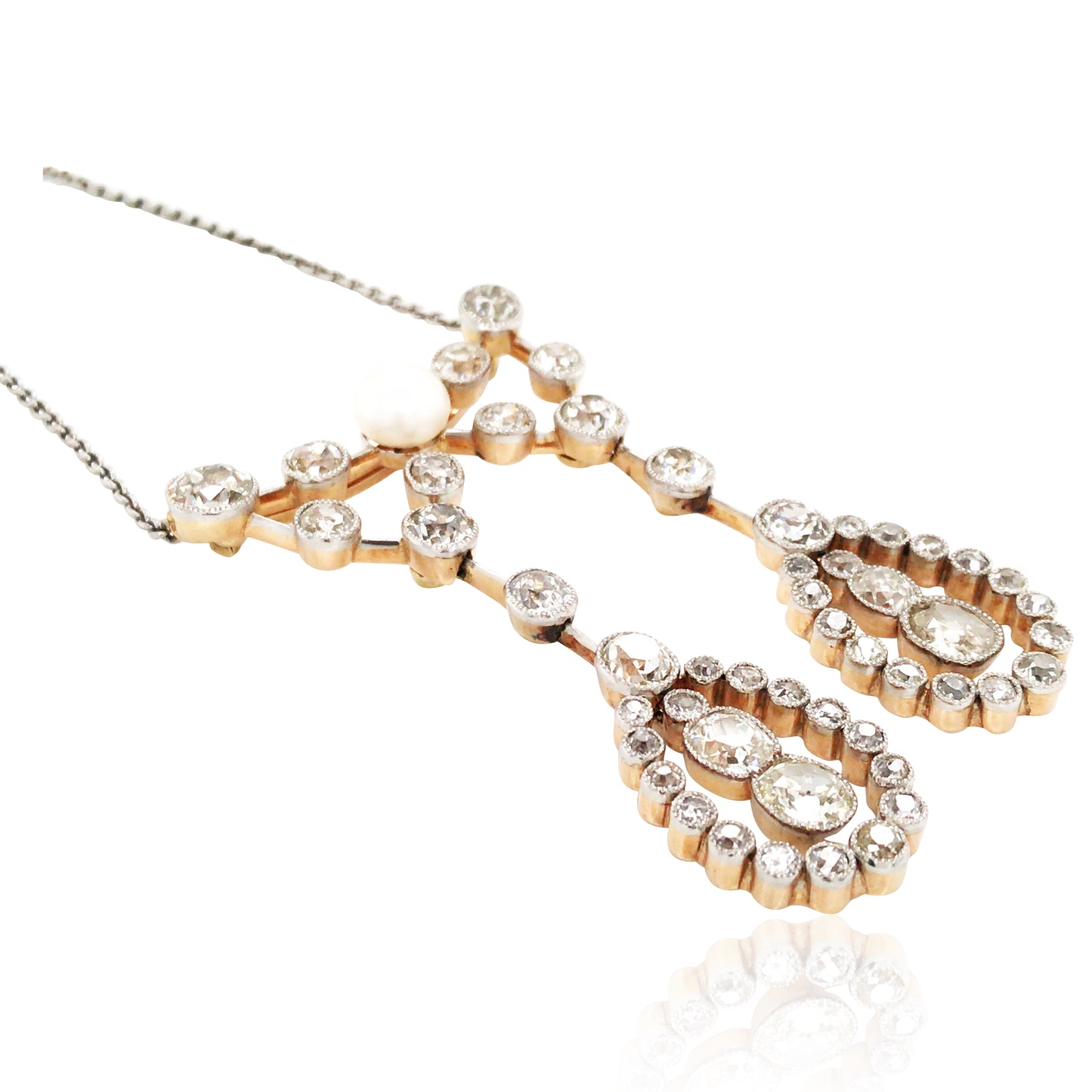 Edwardian Natural Pearl Diamond Necklace