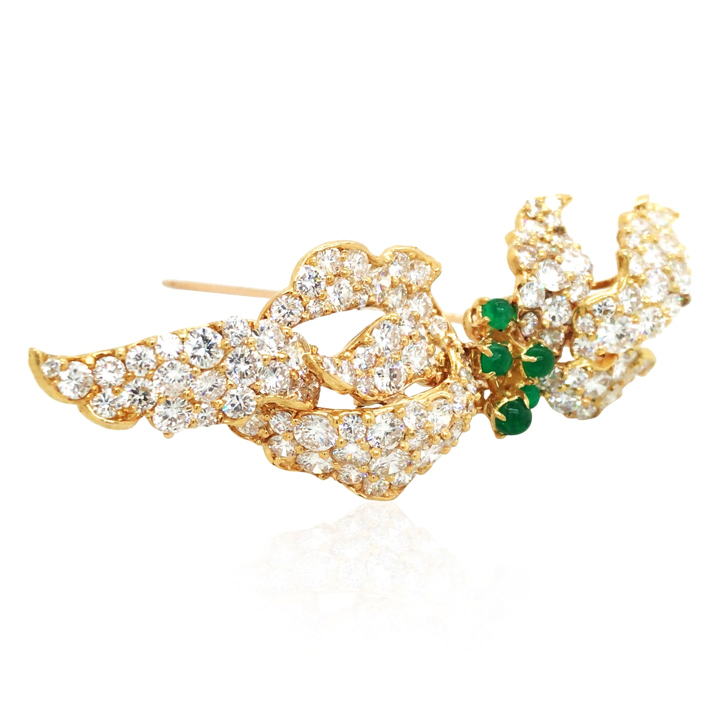 Cartier, 18K Gold Emerald Diamond Flower Brooch