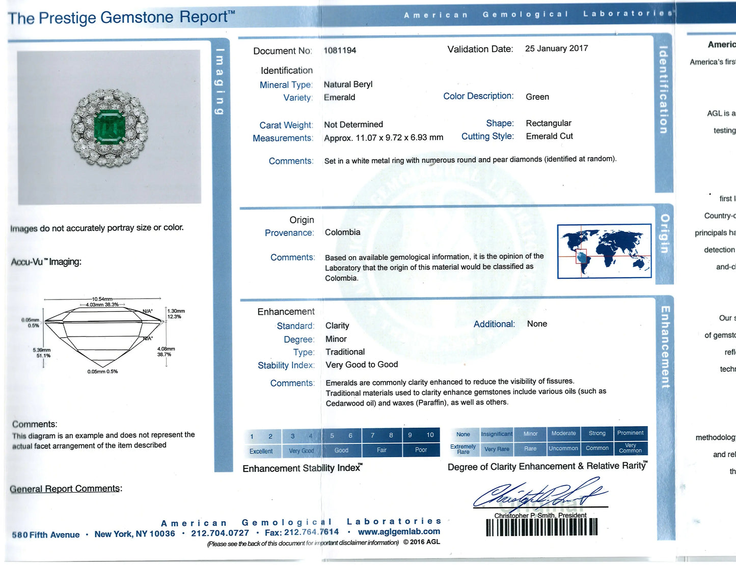 David Webb, Platinum Colombia minor Emerald Diamond Ring, AGL David Webb