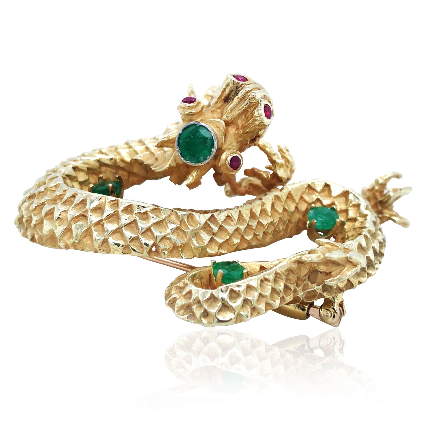 18K Gold Gemstone Diamond Dragon Brooch
