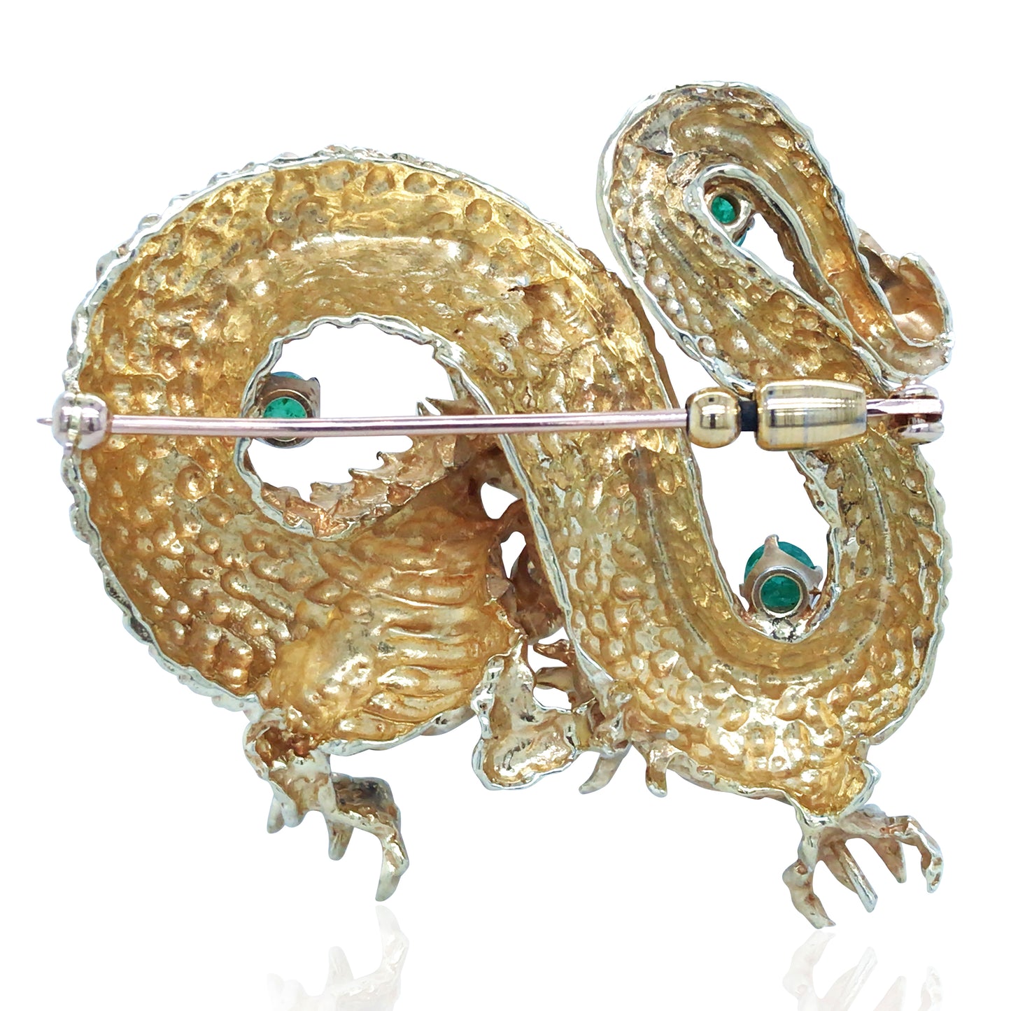 18K Gold Gemstone Diamond Dragon Brooch