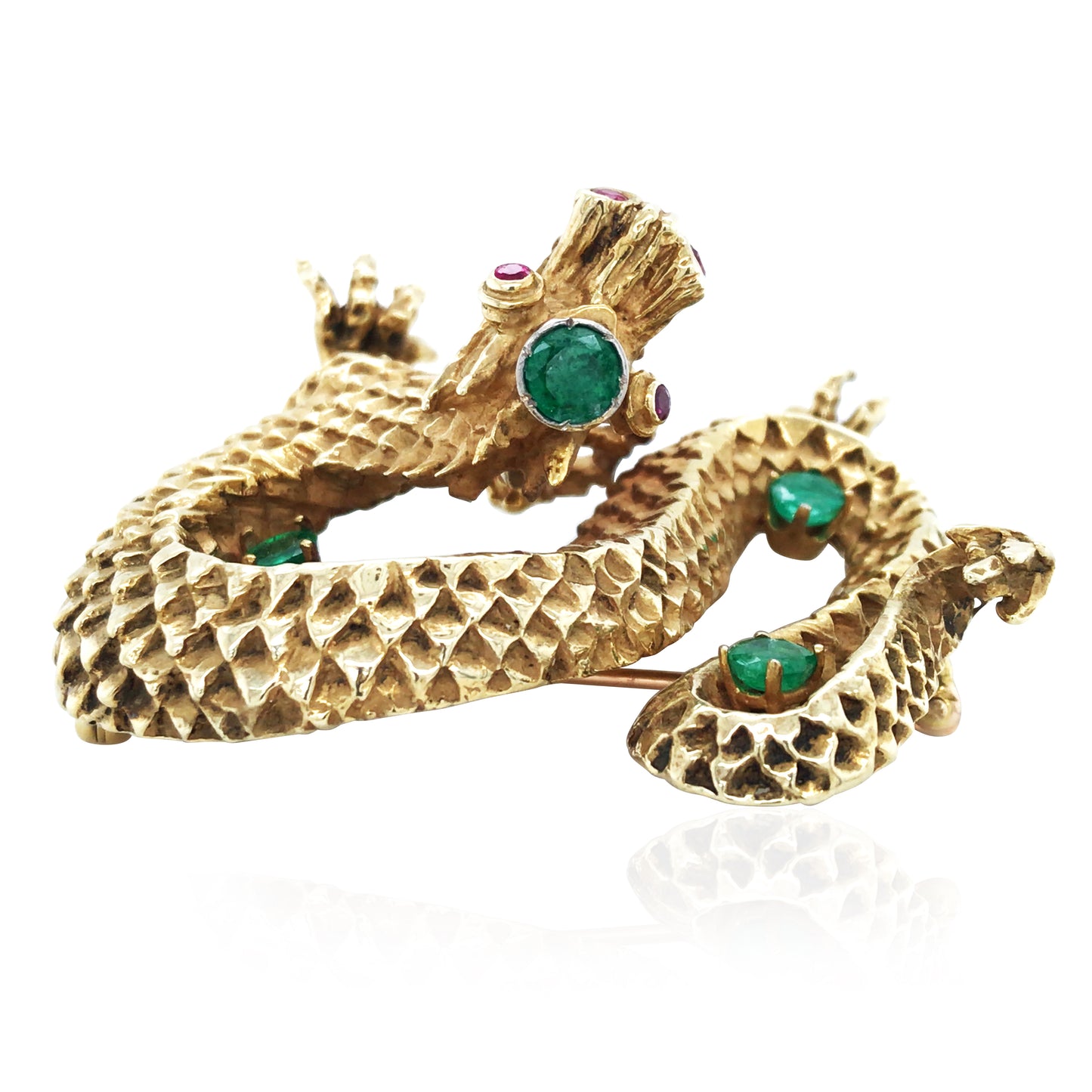 18K Gold Gemstone Diamond Dragon Brooch