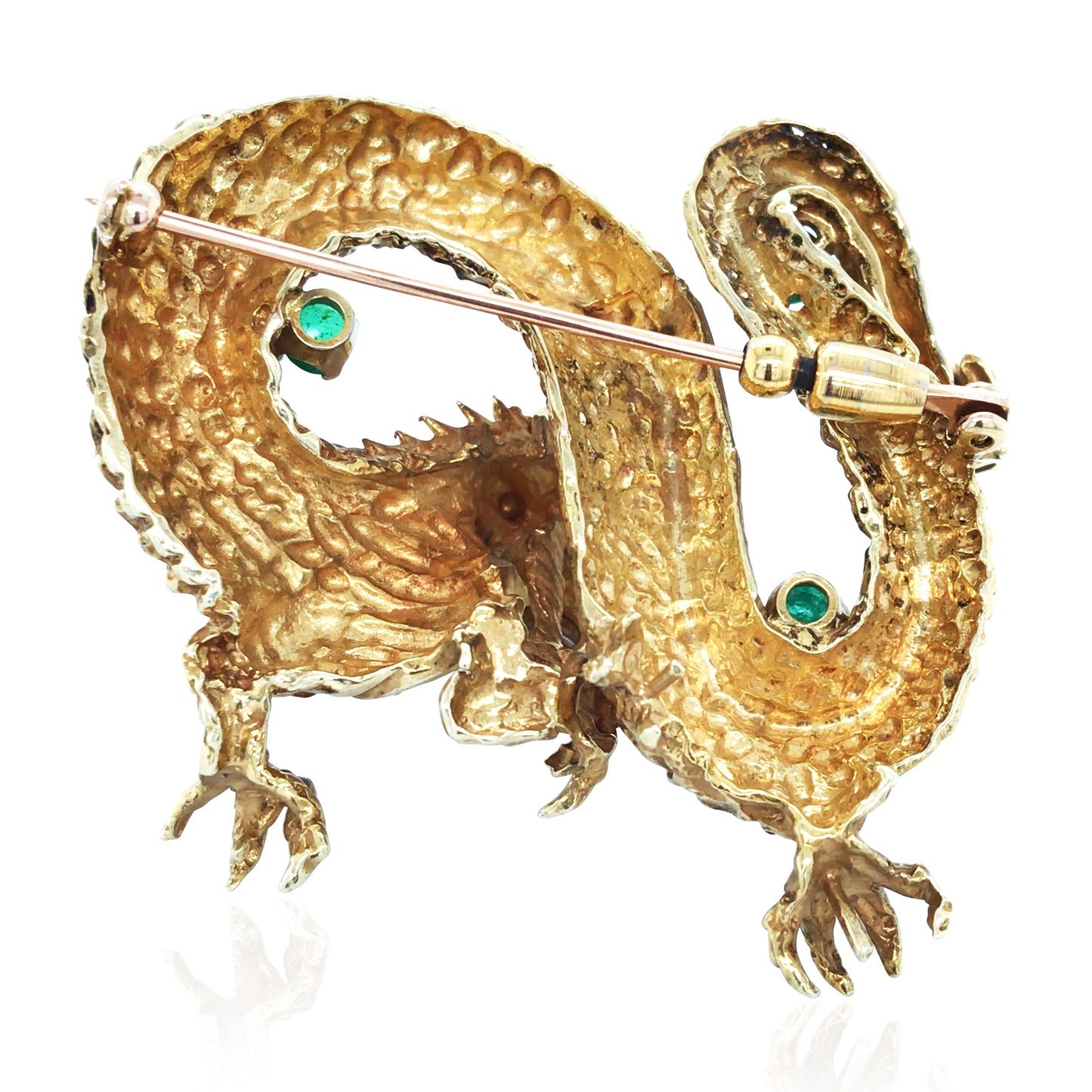 18K Gold Gemstone Diamond Dragon Brooch