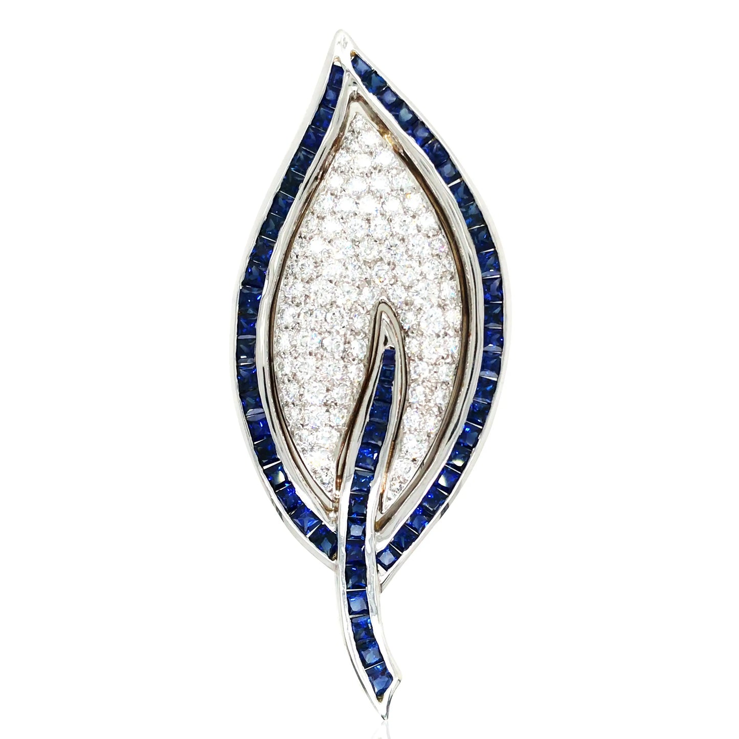 18K Gold Sapphire Diamond Leaf Brooch Lueur Jewelry