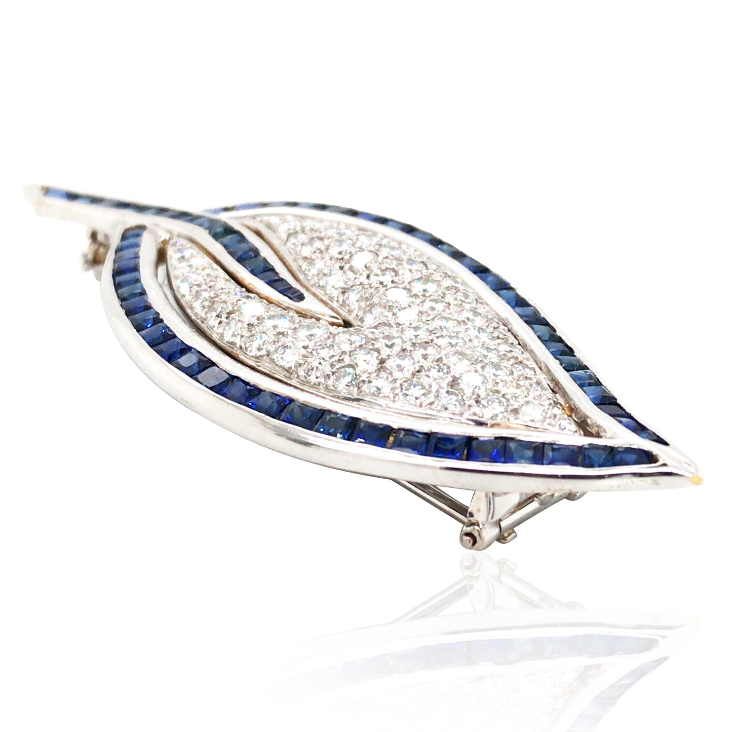 18K Gold Sapphire Diamond Leaf Brooch