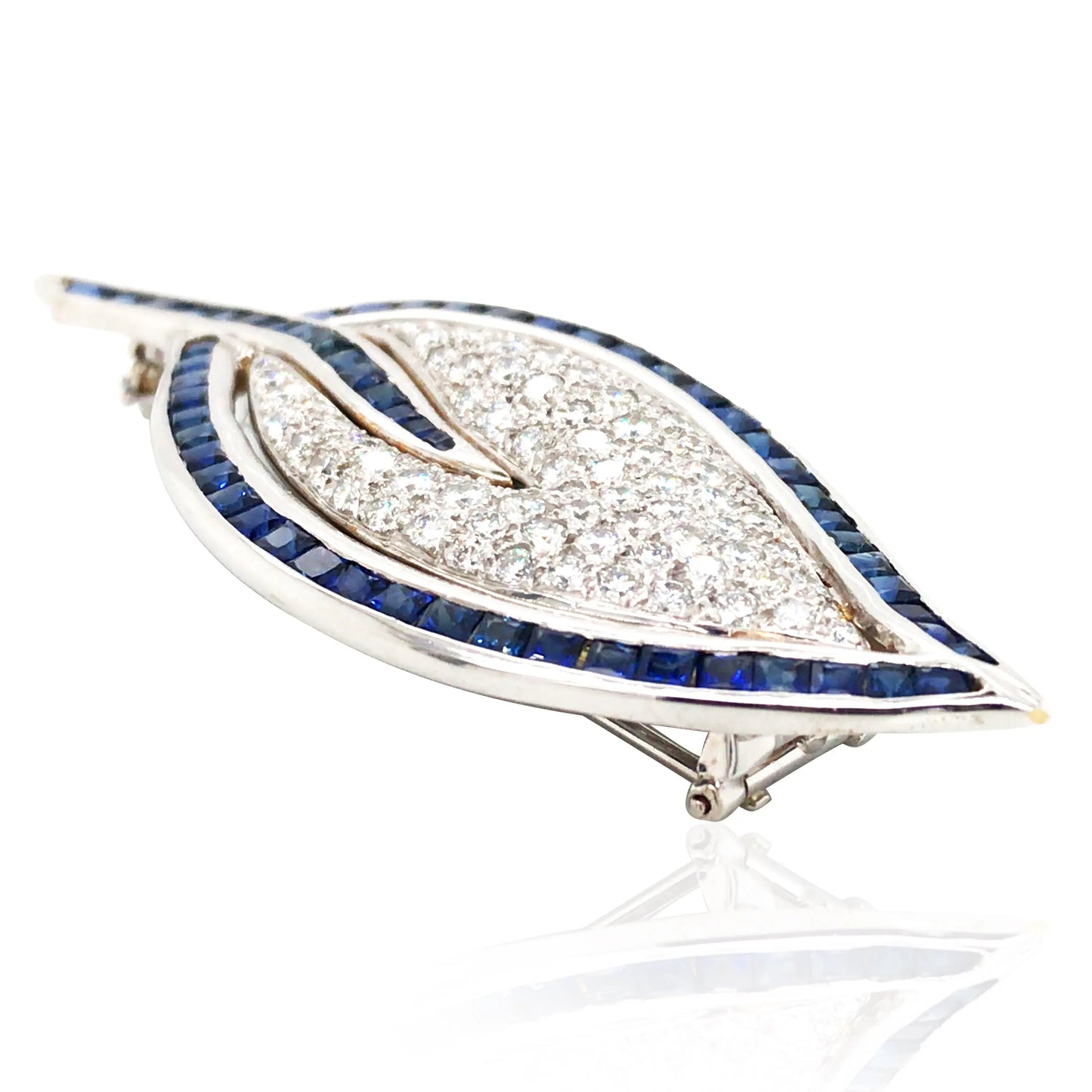18K Gold Sapphire Diamond Leaf Brooch Lueur Jewelry