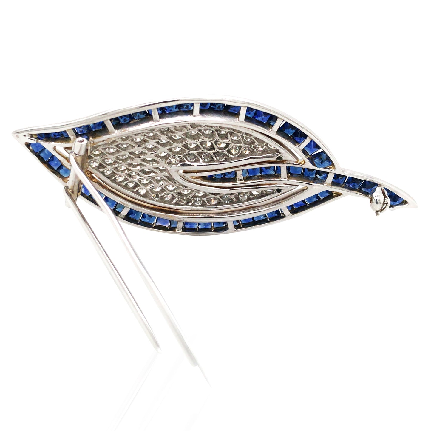 18K Gold Sapphire Diamond Leaf Brooch