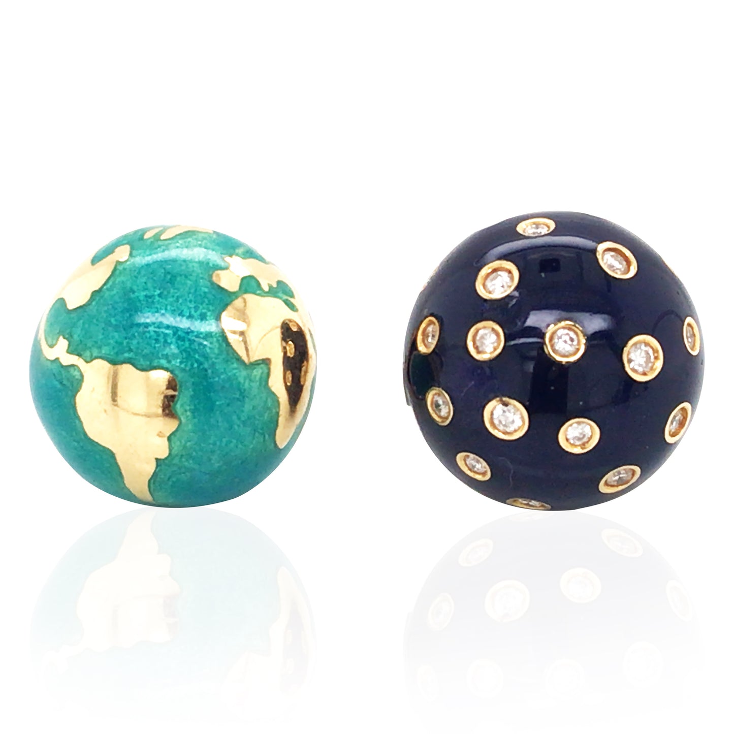 Verdura, 18K Gold Enamel Diamond Night & Day Earrings