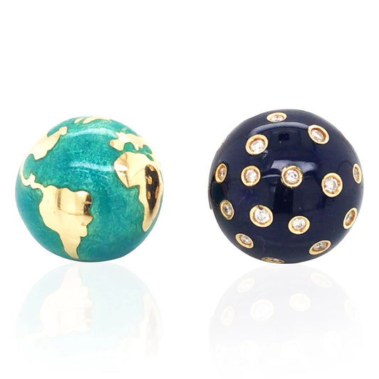 Verdura, 18K Gold Enamel Diamond Night & Day Earrings Verdura