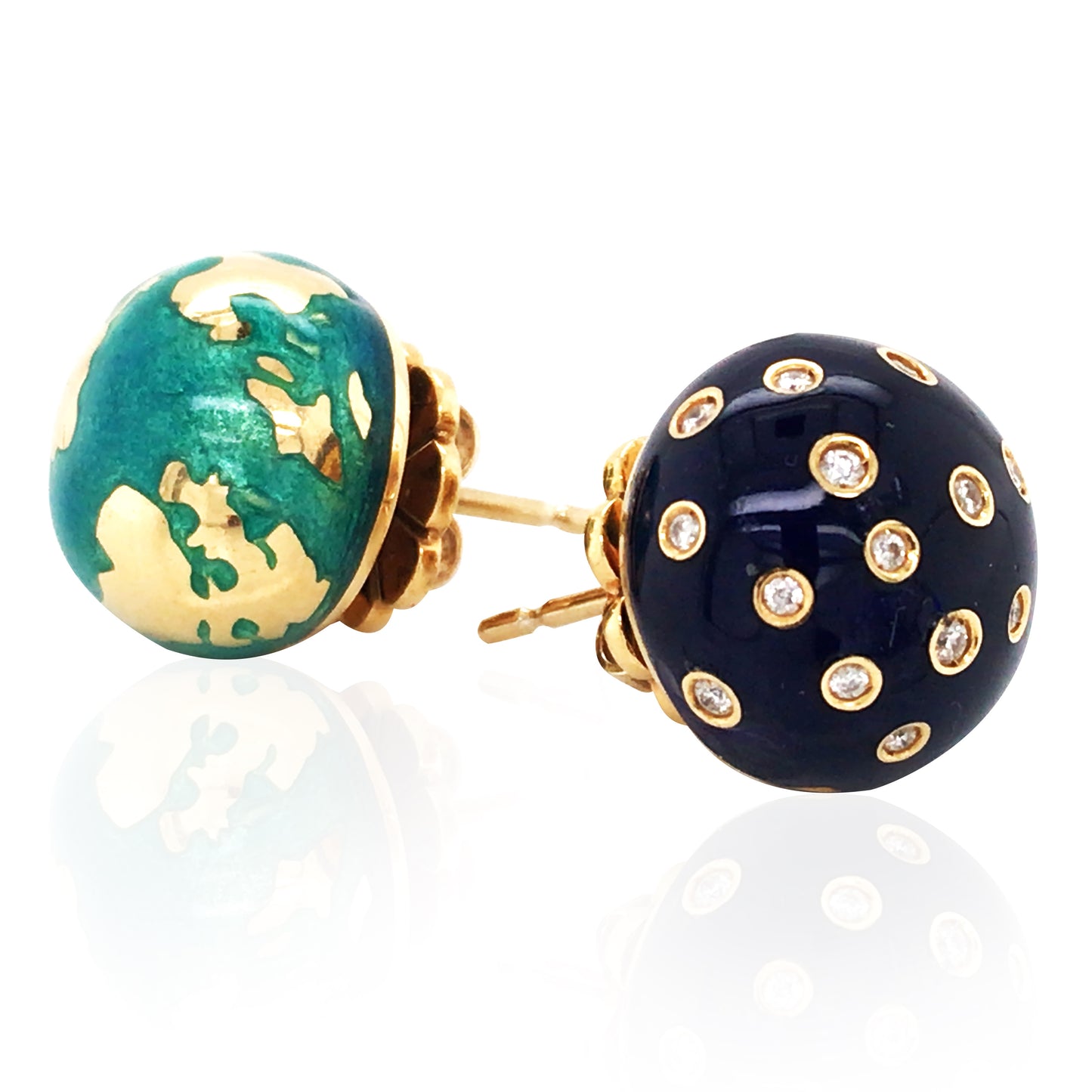 Verdura, 18K Gold Enamel Diamond Night & Day Earrings