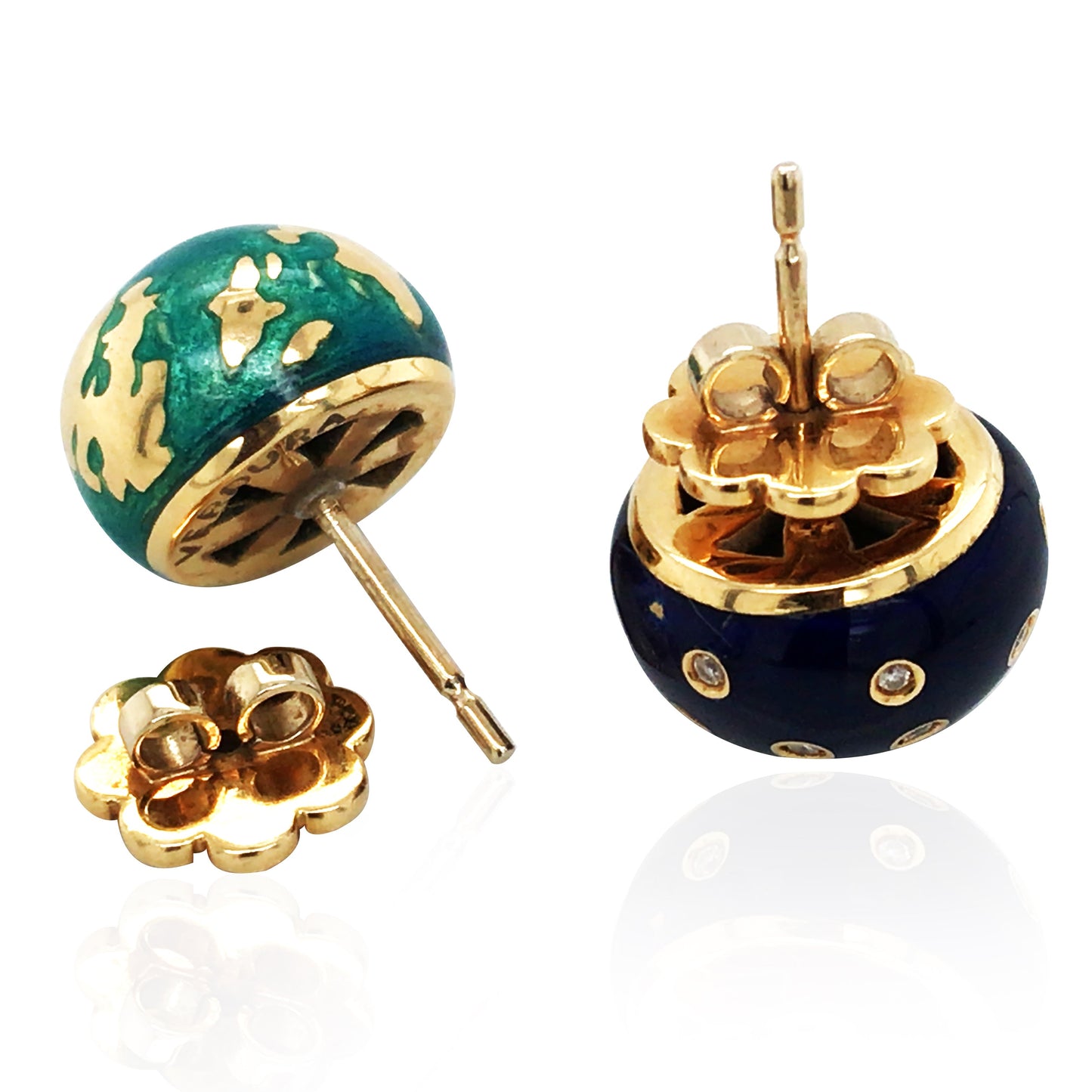 Verdura, 18K Gold Enamel Diamond Night & Day Earrings Verdura