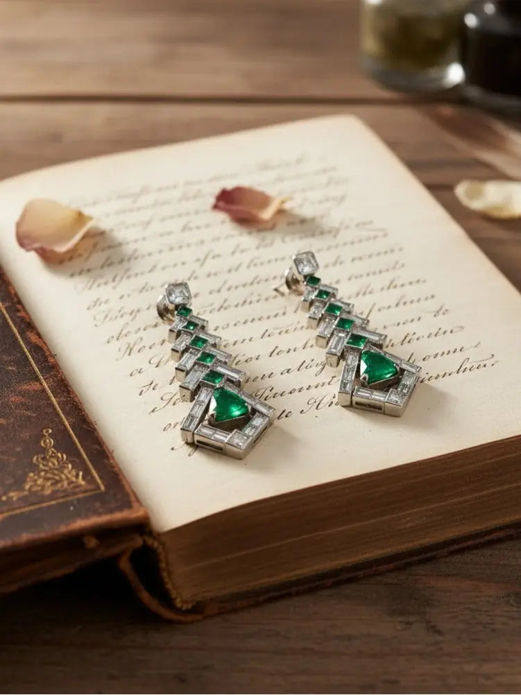 14K Gold Colombia Insignificant Emerald Diamond Earrings, AGL Lueur Jewelry