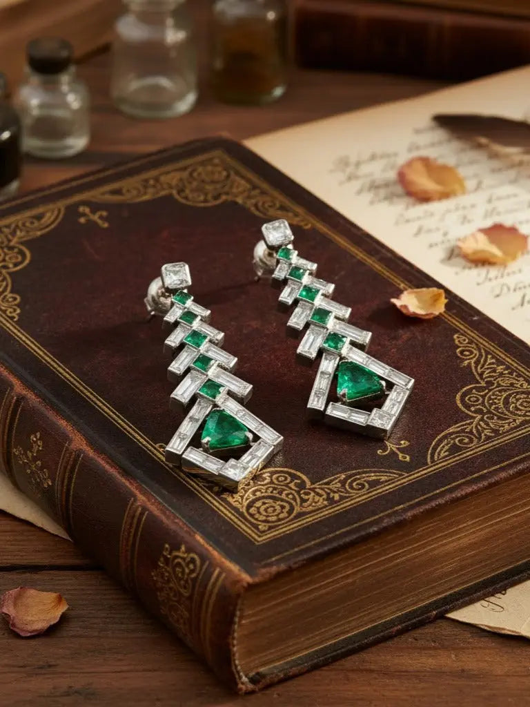 14K Gold Colombia Insignificant Emerald Diamond Earrings, AGL Lueur Jewelry