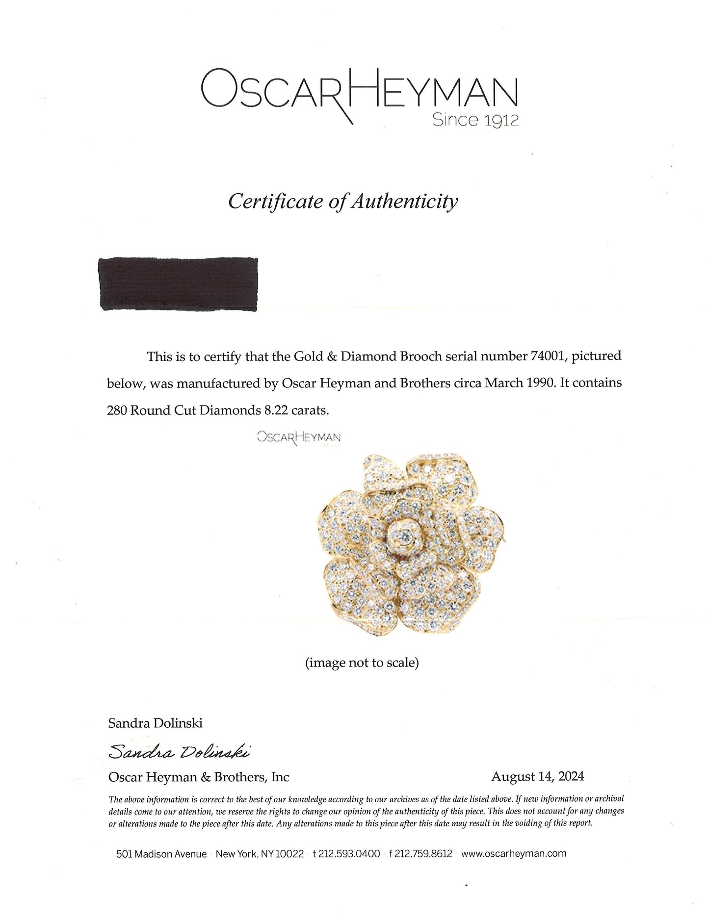 Oscar Heyman, 18K Gold Diamond Brooch, Certificate Oscar Heyman