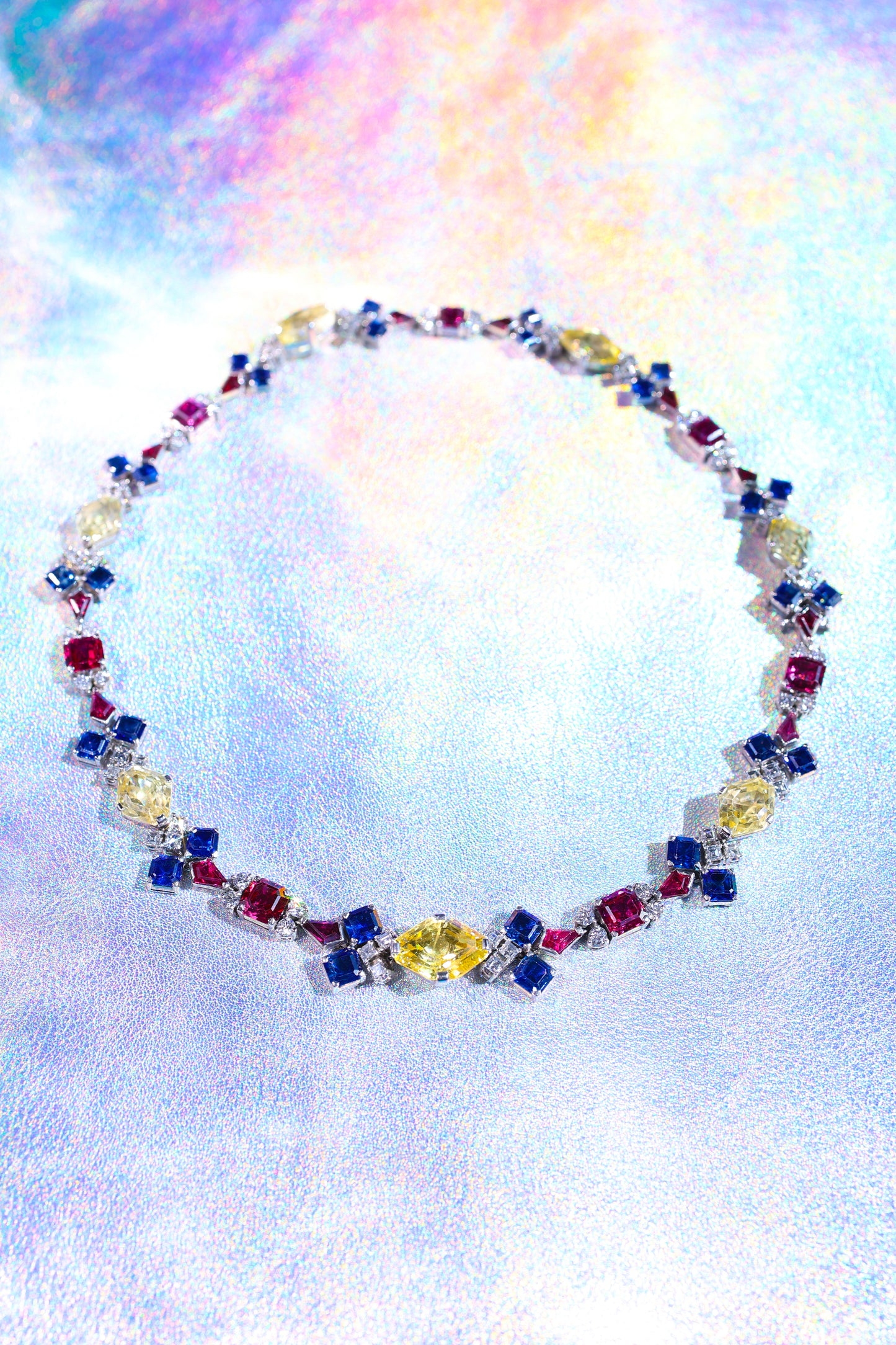 Oscar Heyman, Platinum Gemstone Diamond Necklace, GIA