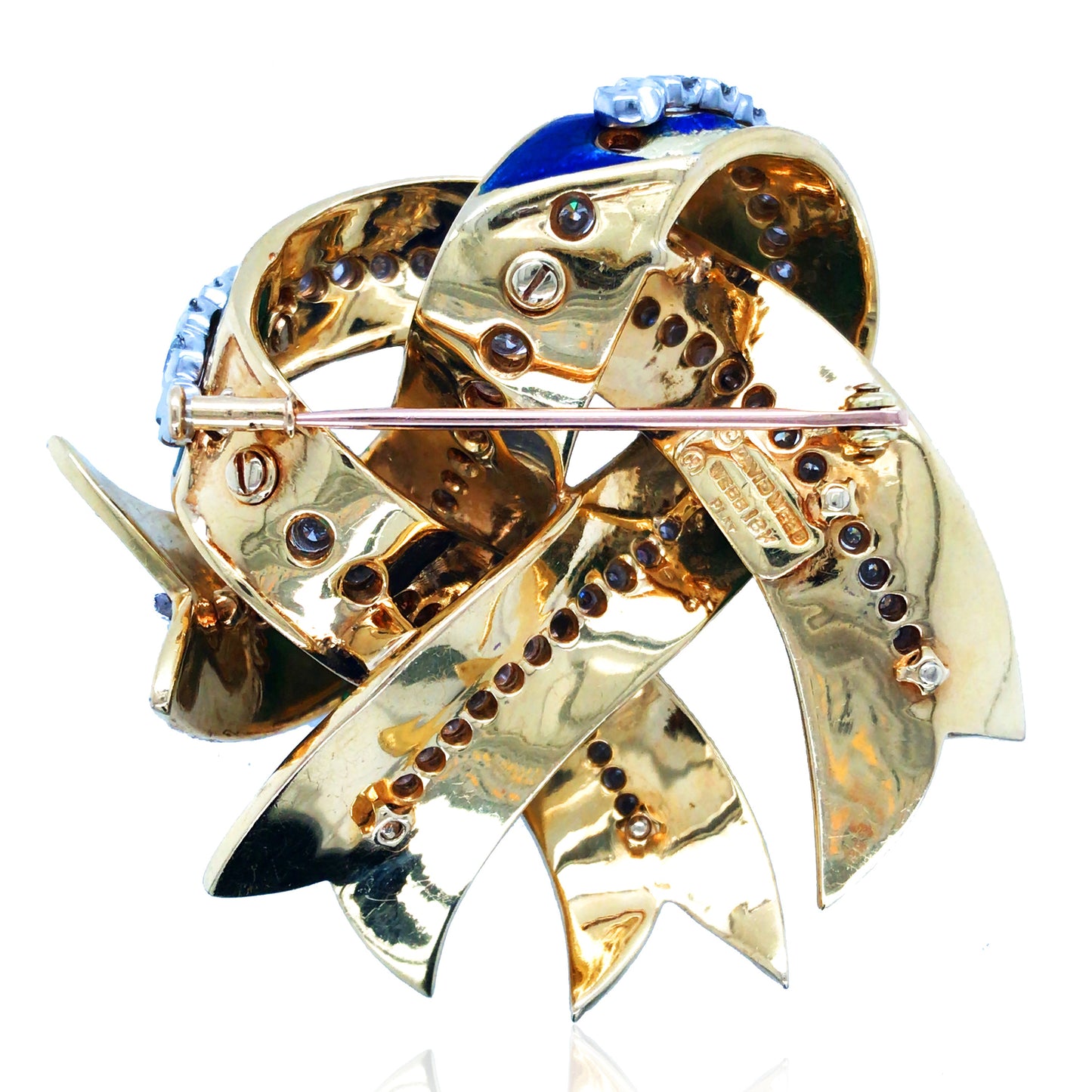 David Webb, 18K Gold Enamel Diamond Brooch David Webb