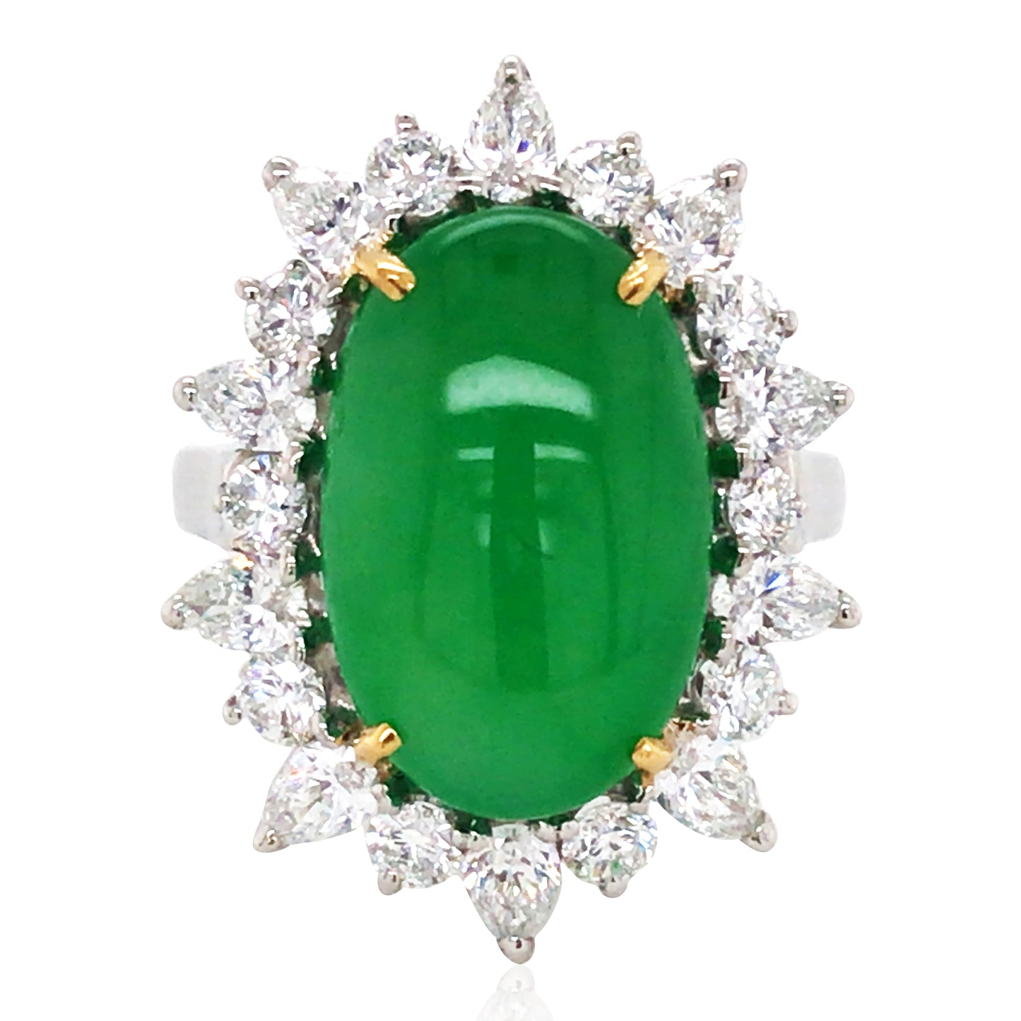 Platinum 22K Gold Jadeite Diamond Ring, GRS