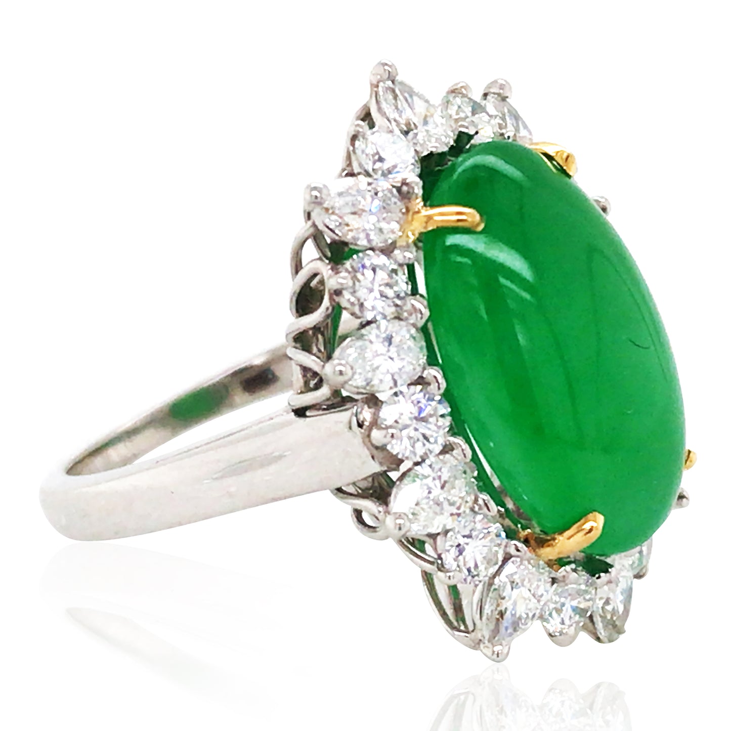 Platinum 22K Gold Jadeite Diamond Ring, GRS