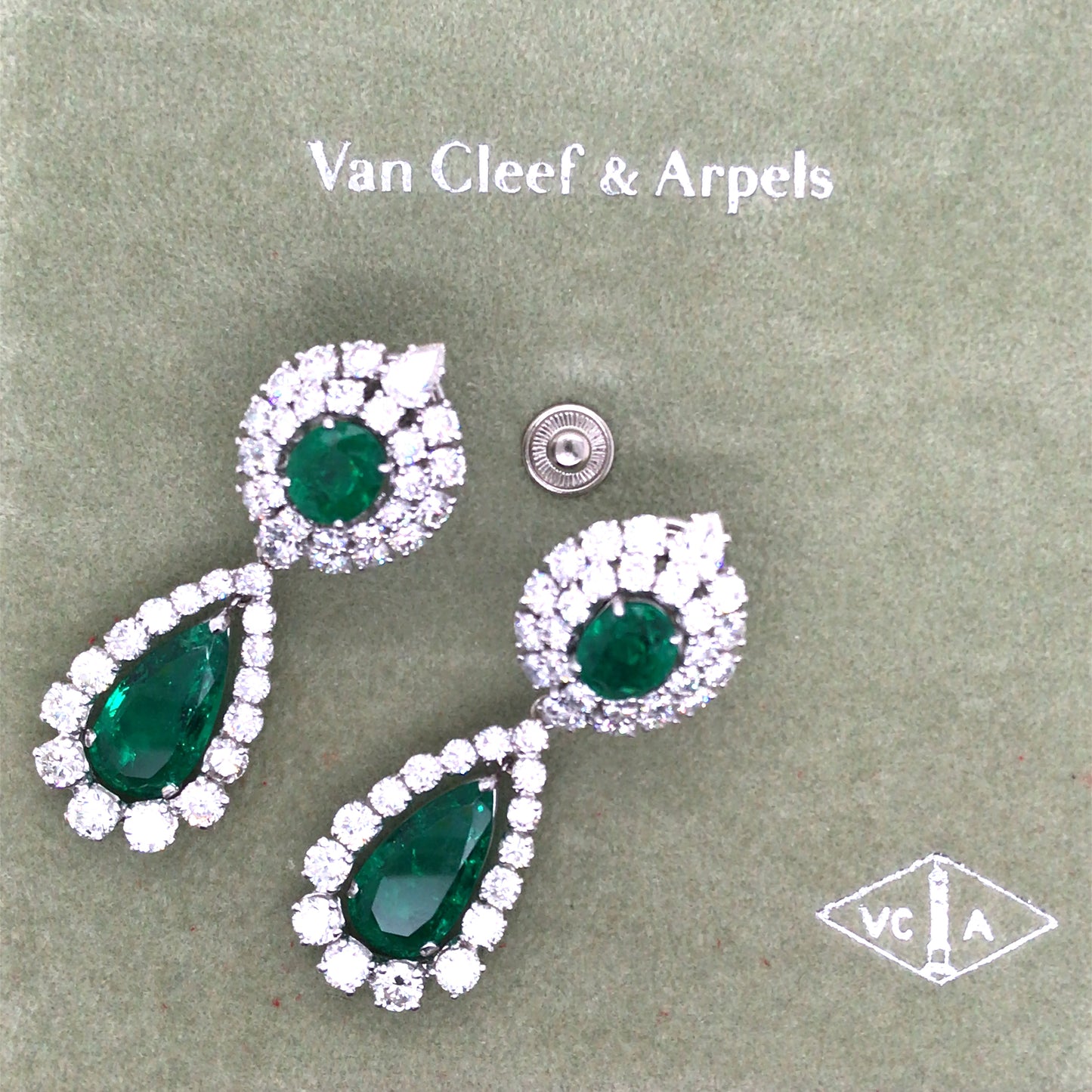 Van Cleef & Arpels, Platinum Emerald Diamond Earrings, AGL, SSEF VCA
