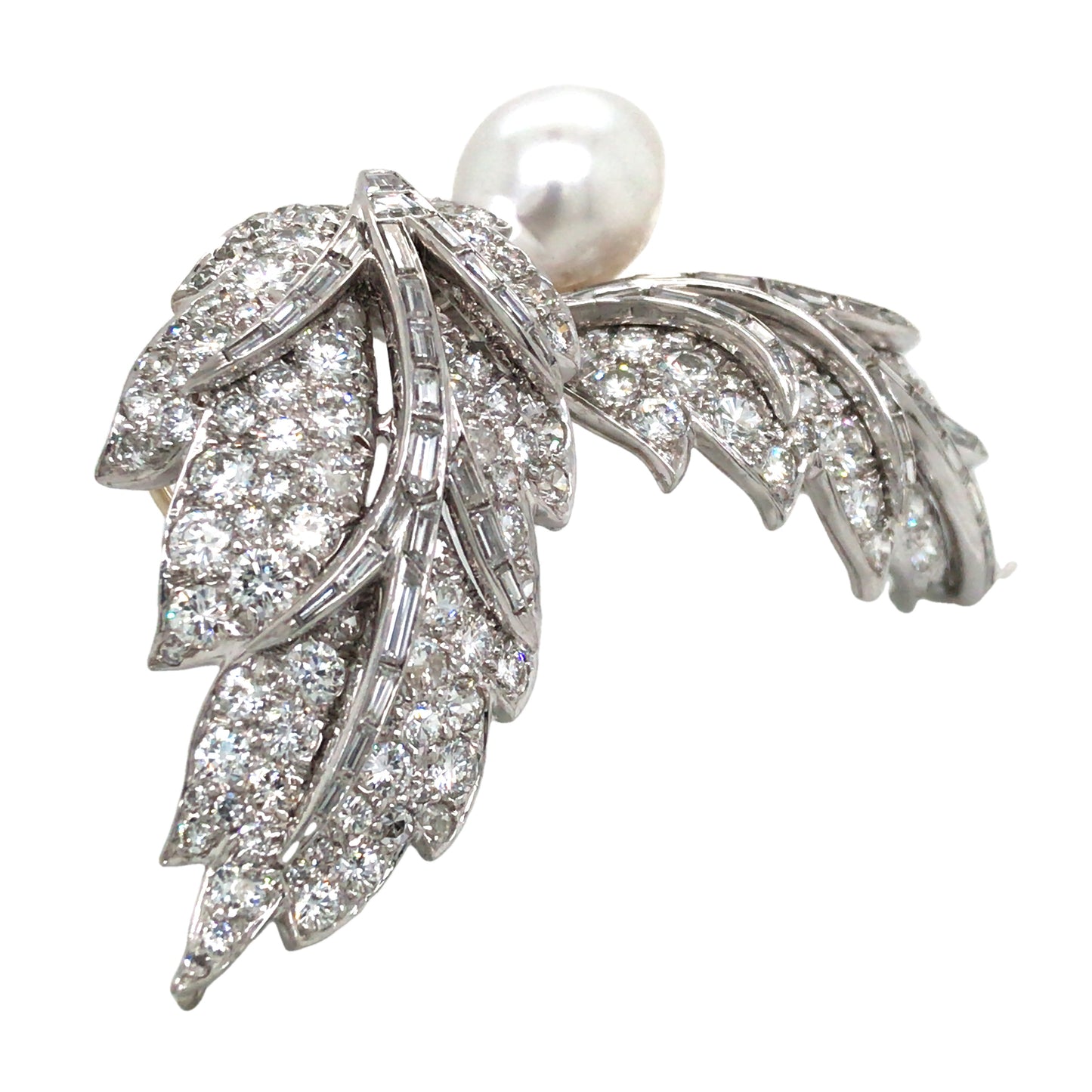 David Webb, Platinum Pearl Diamond Brooch David Webb