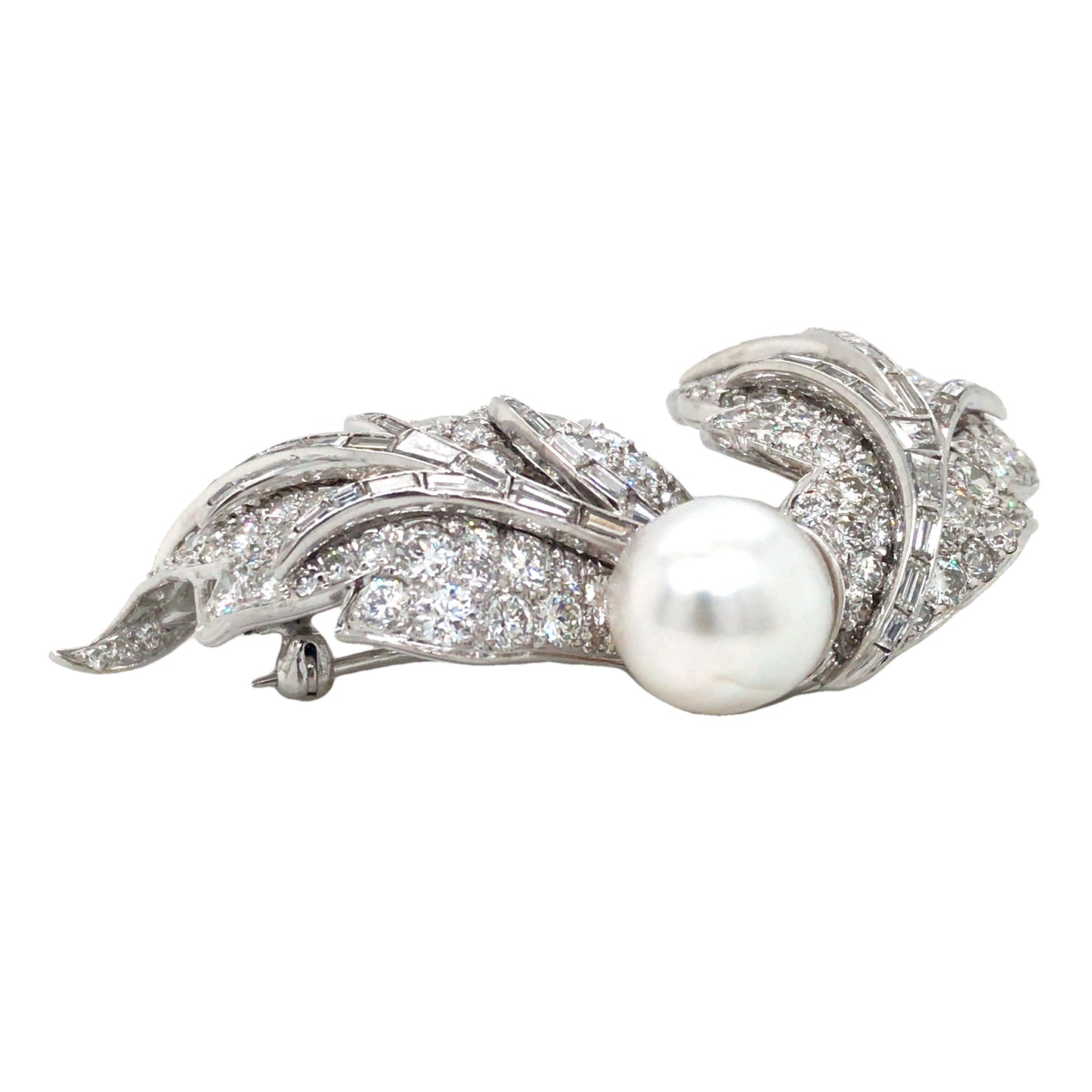 David Webb, Platinum Pearl Diamond Brooch David Webb