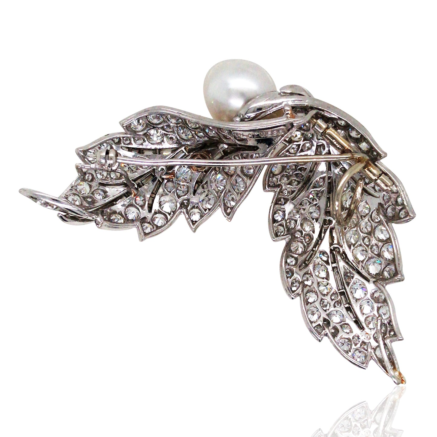 David Webb, Platinum Pearl Diamond Brooch David Webb