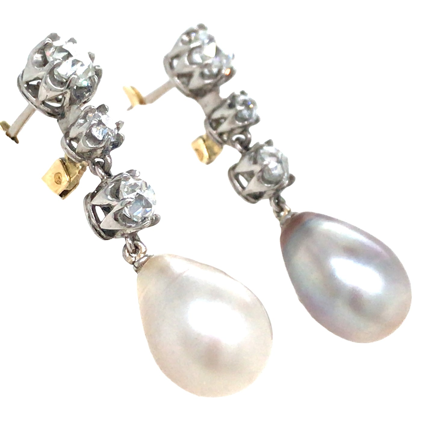 Platinum Natural Pearl Diamond Earrings, GIA Lueur Jewelry