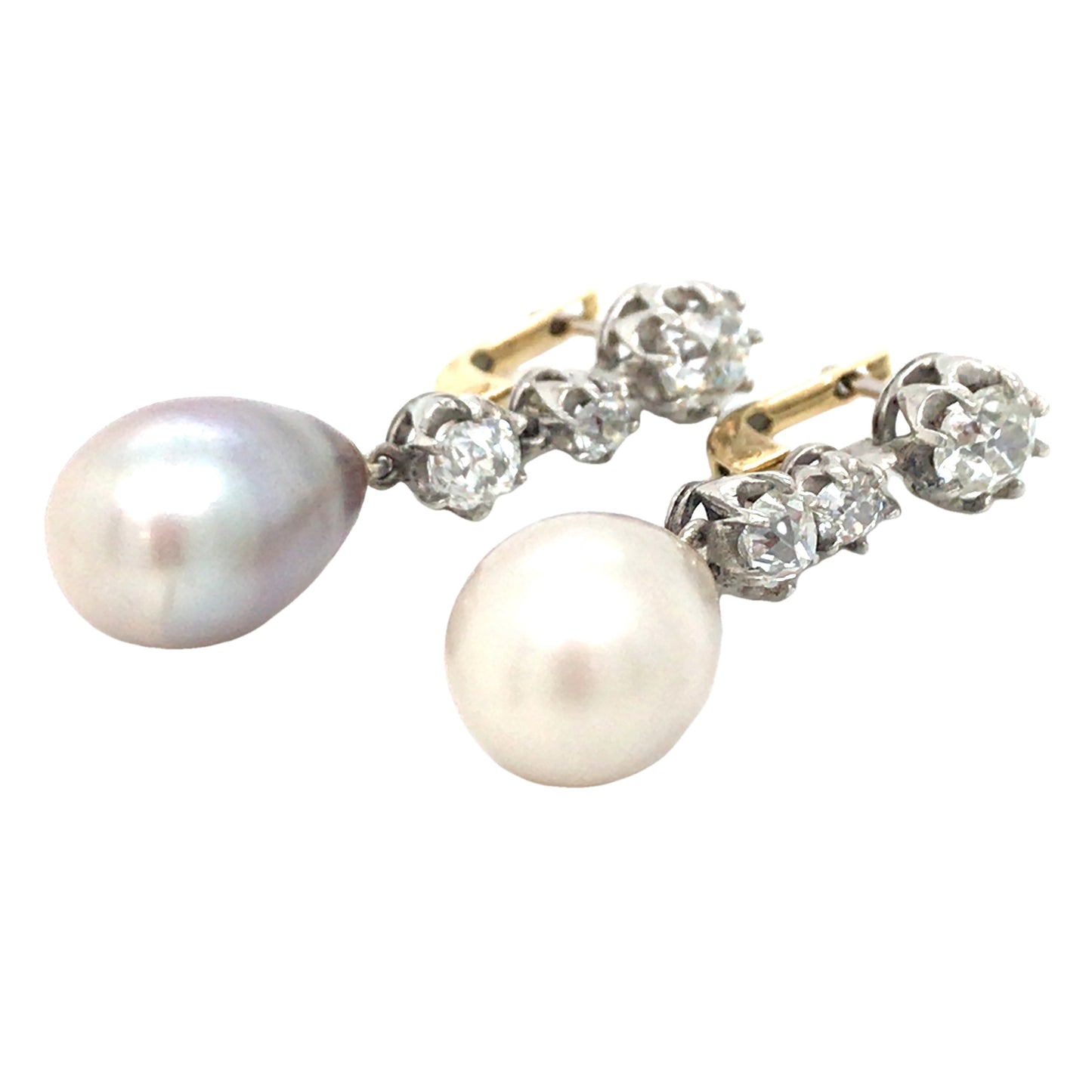 Platinum Natural Pearl Diamond Earrings, GIA Lueur Jewelry