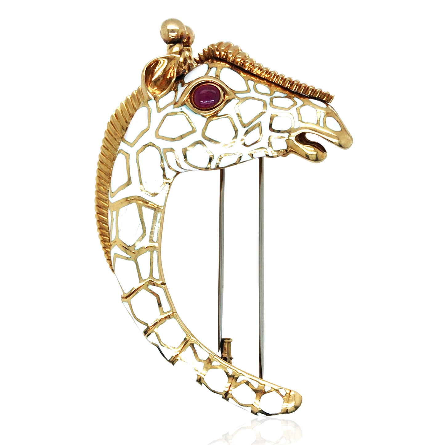 David Webb, Platinum 18K Gold Enamel Ruby Brooch David Webb