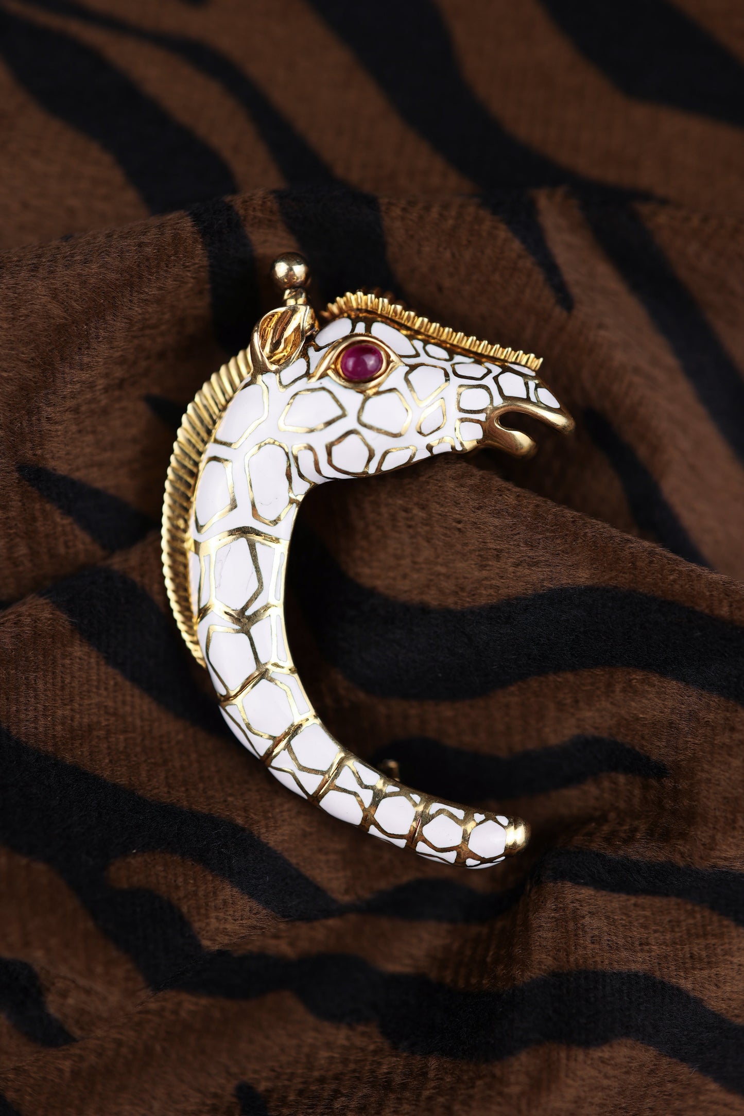 David Webb, Platinum 18K Gold Enamel Ruby Brooch David Webb