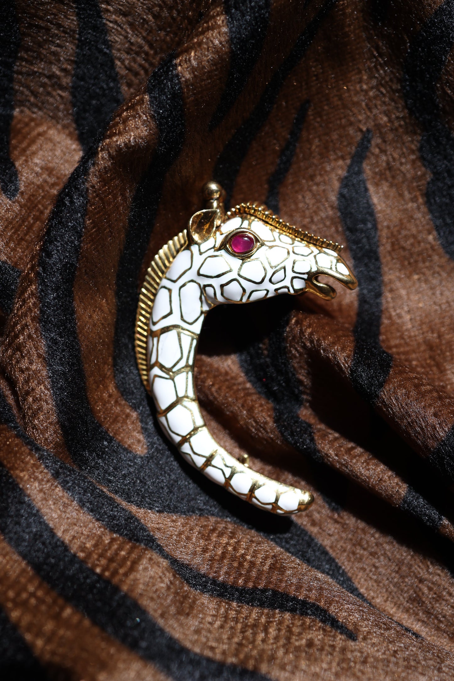 David Webb, Platinum 18K Gold Enamel Ruby Brooch David Webb