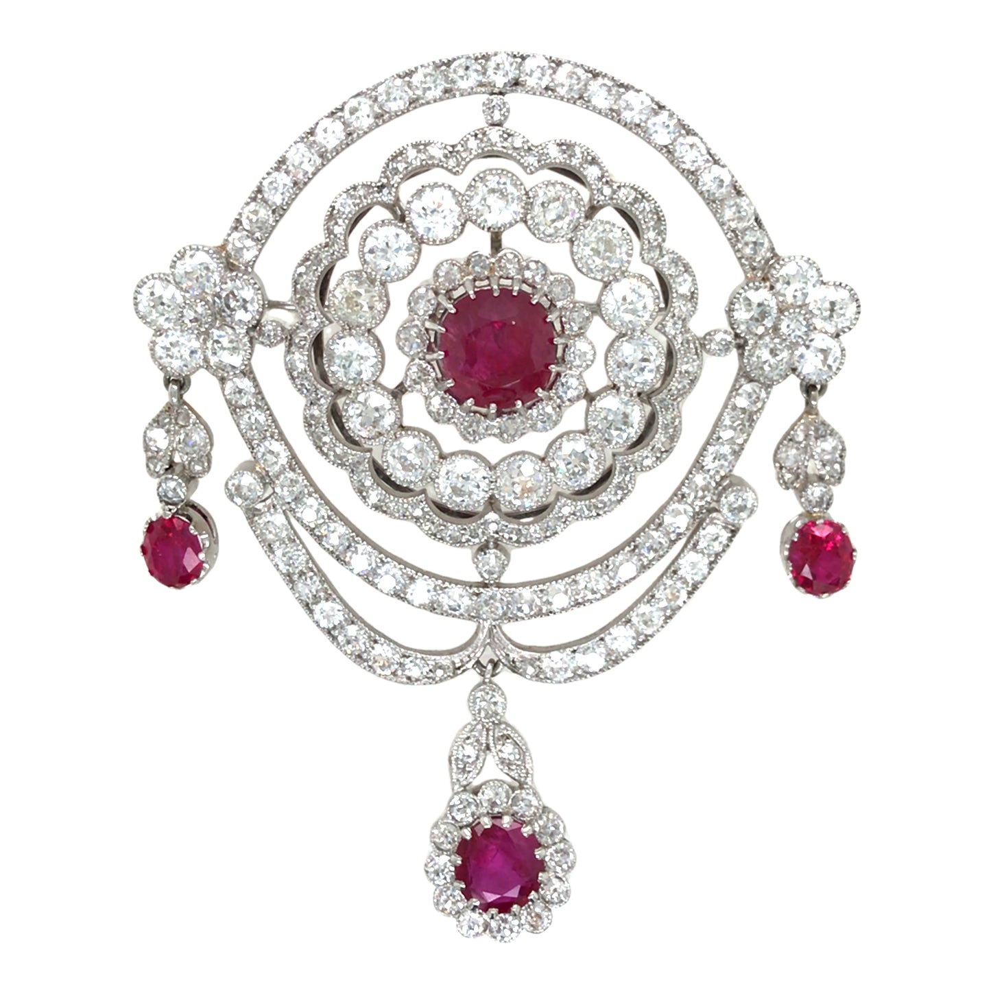 Edwardian Platinum Ruby Diamond Brooch, SSEF