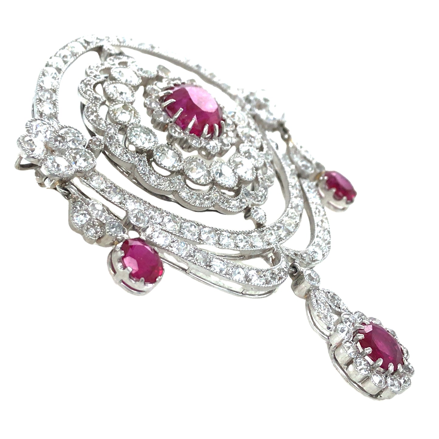 Edwardian Platinum Ruby Diamond Brooch, SSEF