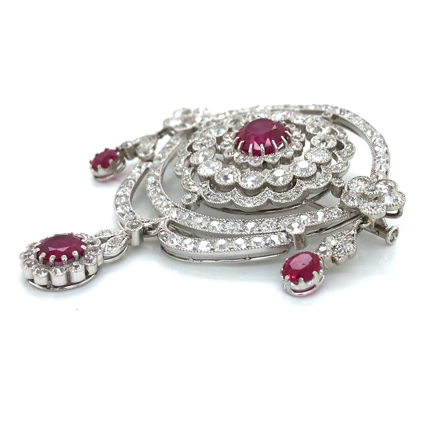 Edwardian Platinum Ruby Diamond Brooch, SSEF