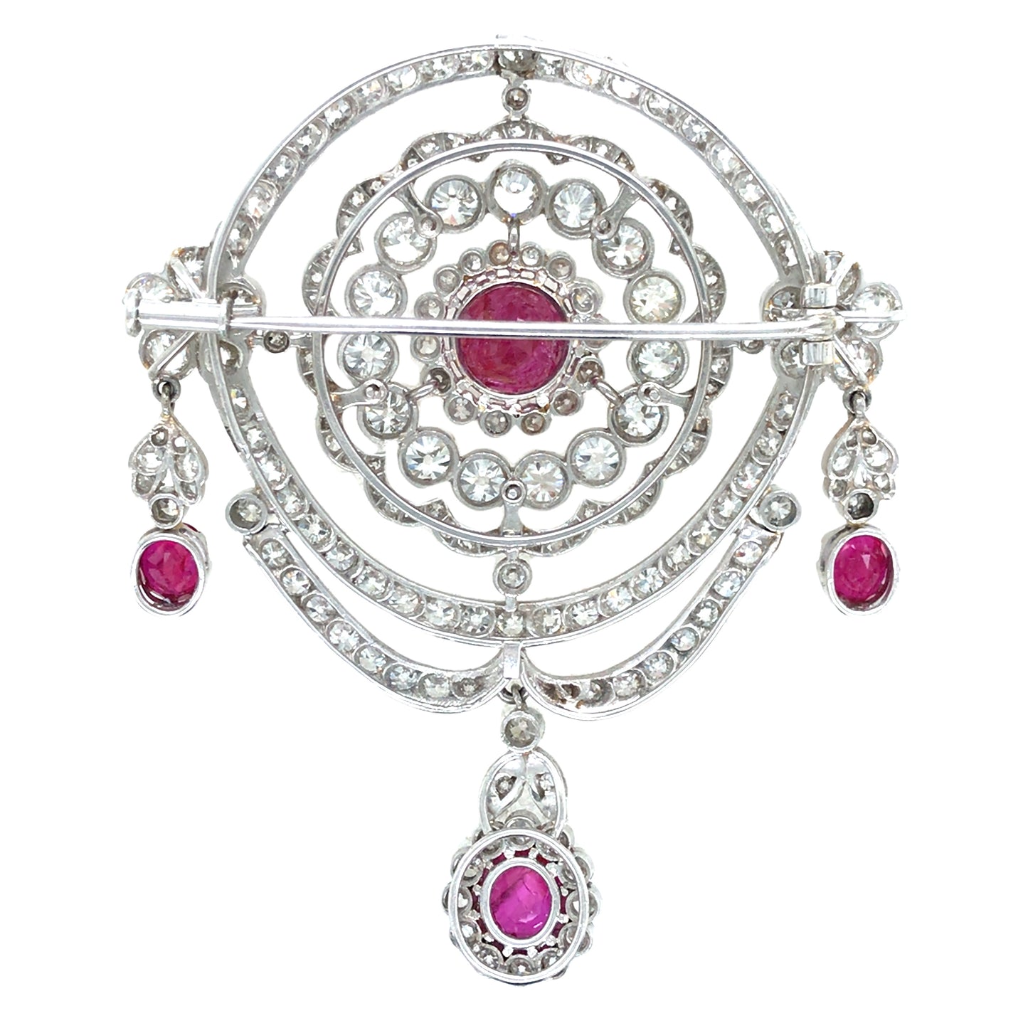 Edwardian Platinum Ruby Diamond Brooch, SSEF