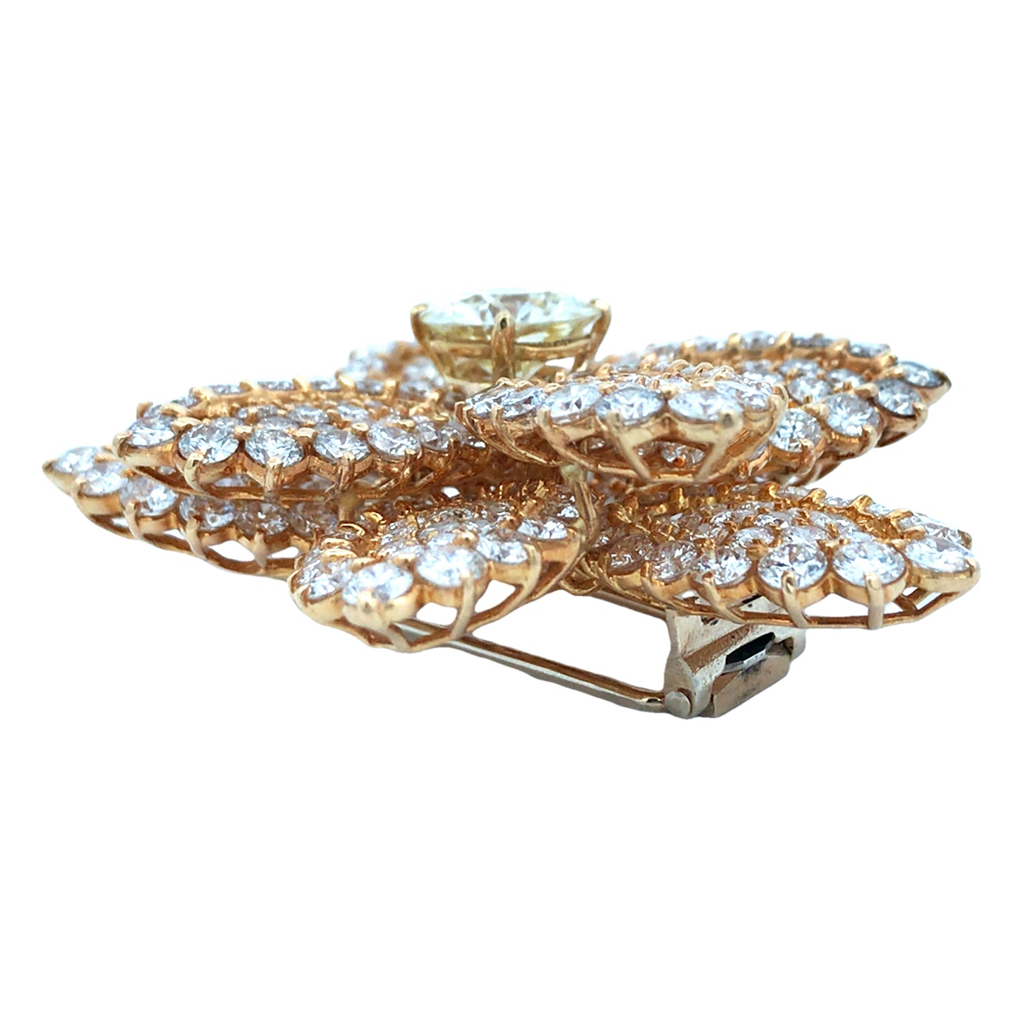 18K Gold Diamond Flower Brooch