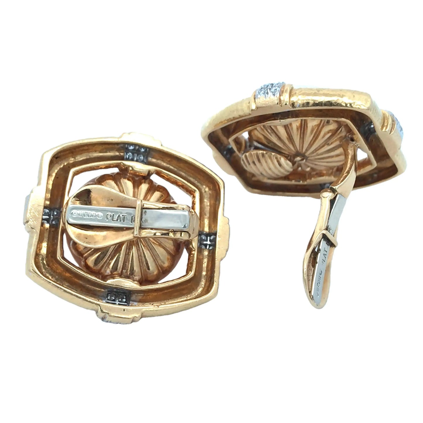 David Webb, Platinum 18K Gold Pearl Earrings David Webb