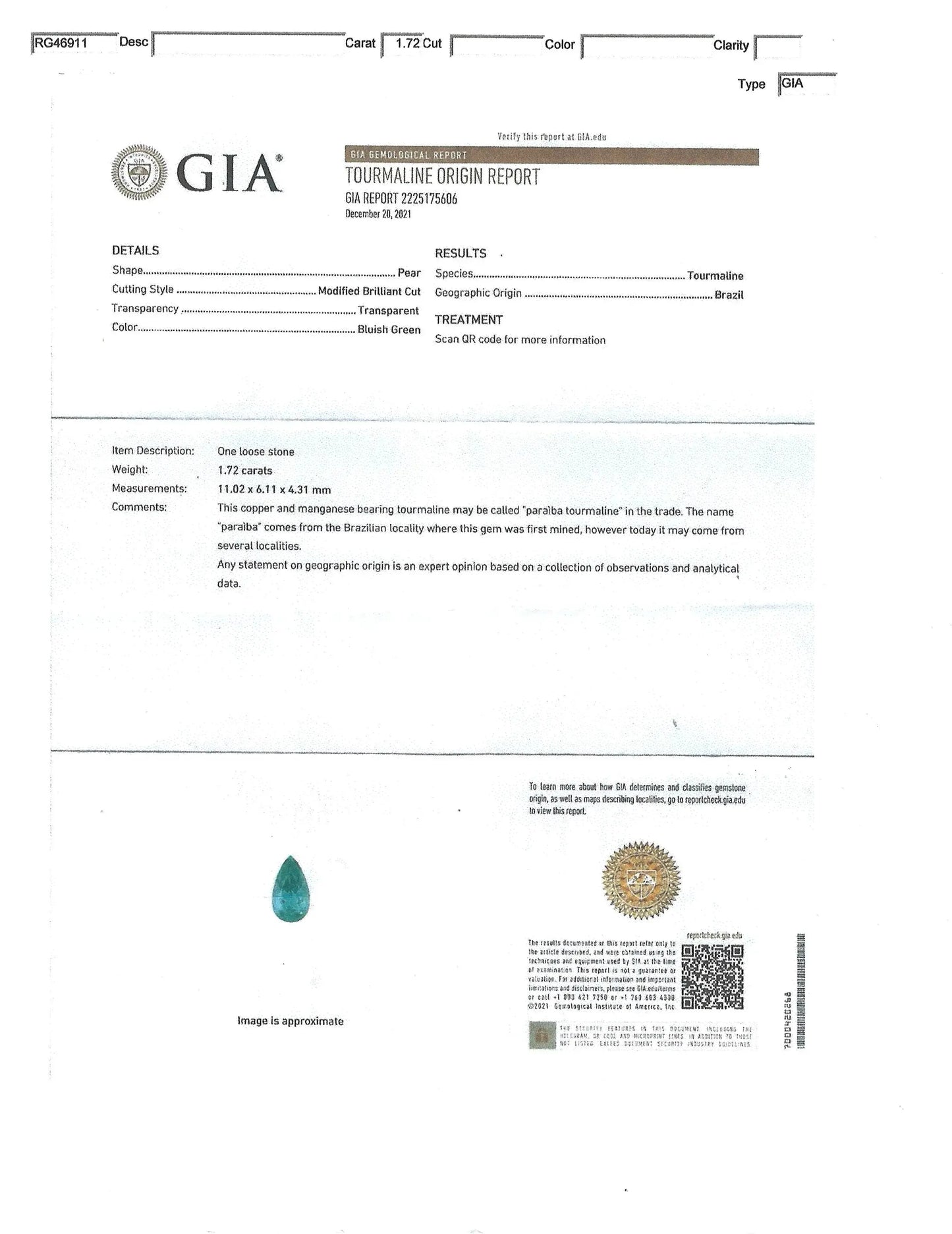 14K Gold 1.72ct Paraiba Diamond Ring, GIA, AGL Lueur Jewelry