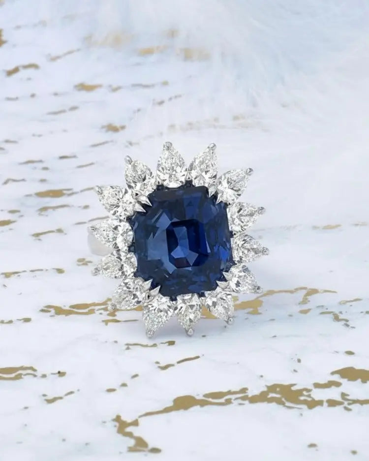 Platinum 13.52ct Ceylon no-heat Sapphire Diamond Ring, AGL Lueur Jewelry