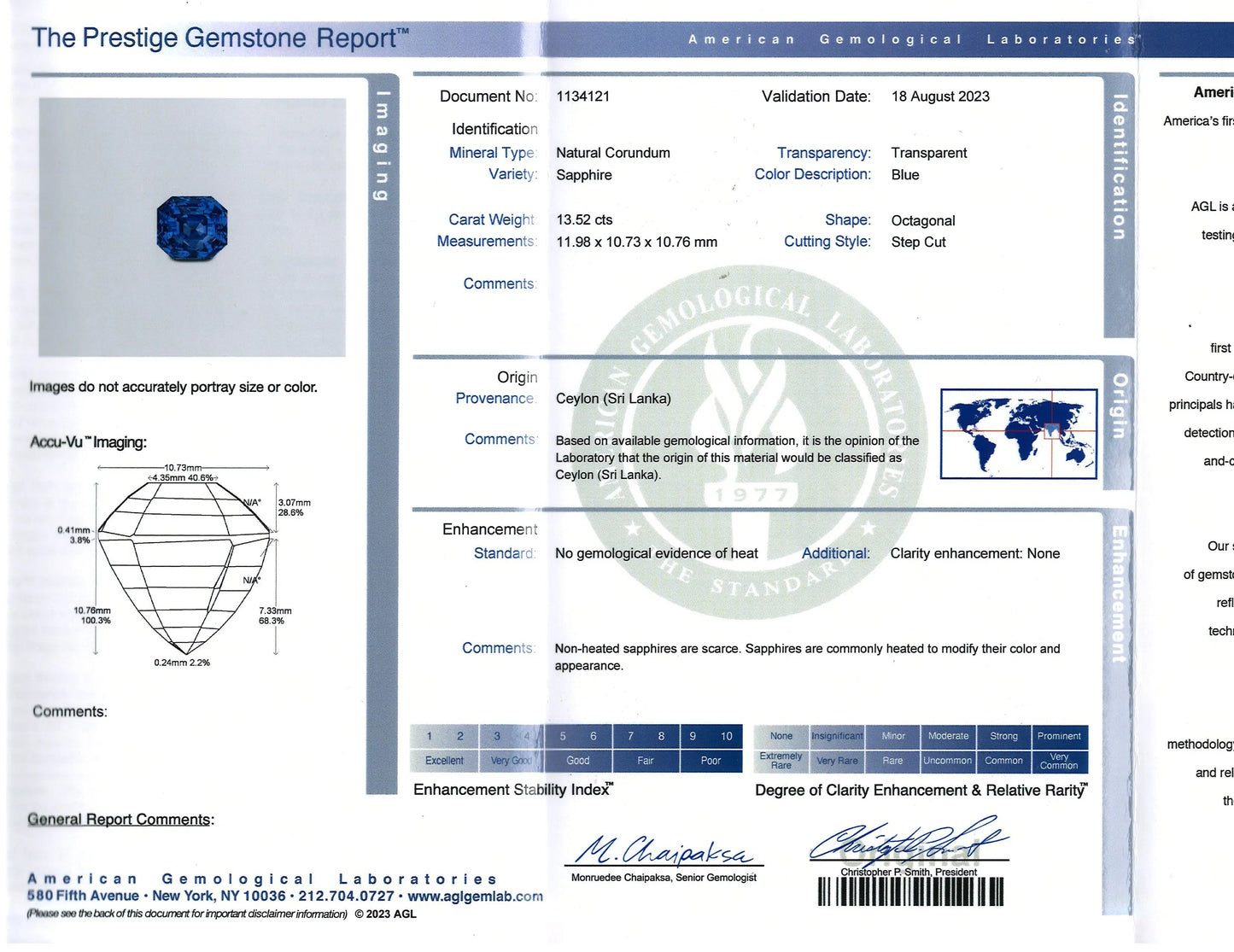 Platinum 13.52ct Ceylon no-heat Sapphire Diamond Ring, AGL Lueur Jewelry