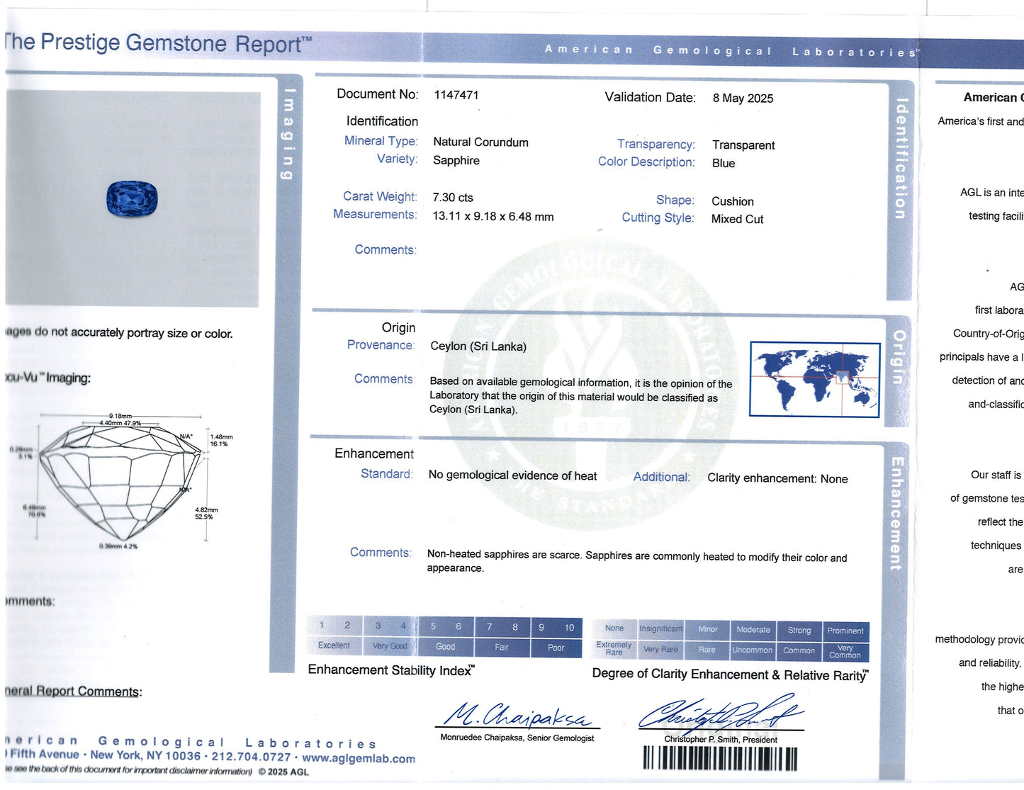 18K Gold 7.30ct Ceylon no-heat Sapphire Emerald Diamond Ring, AGL Lueur Jewelry