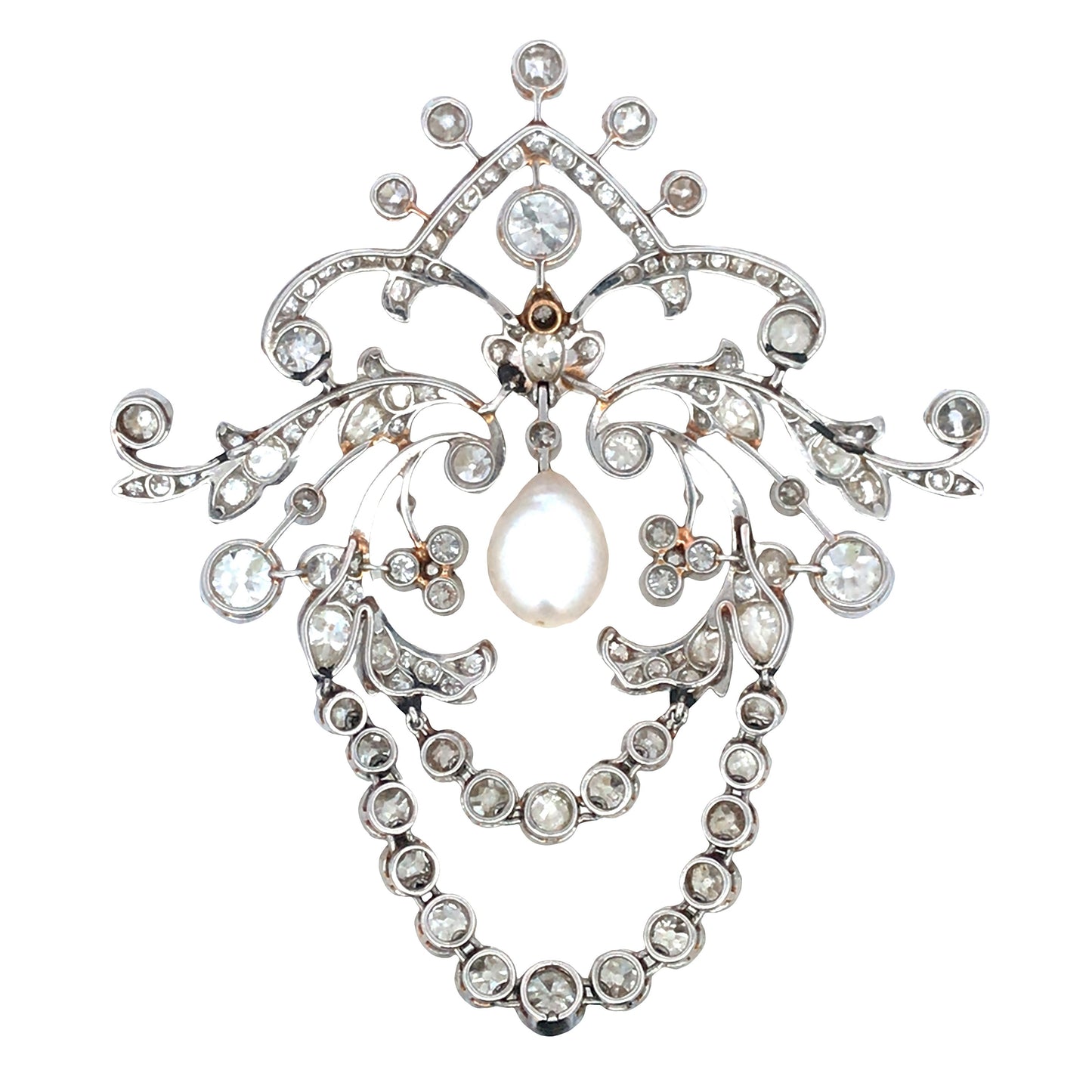 Platinum Diamond Pearl Brooch Lueur Jewelry